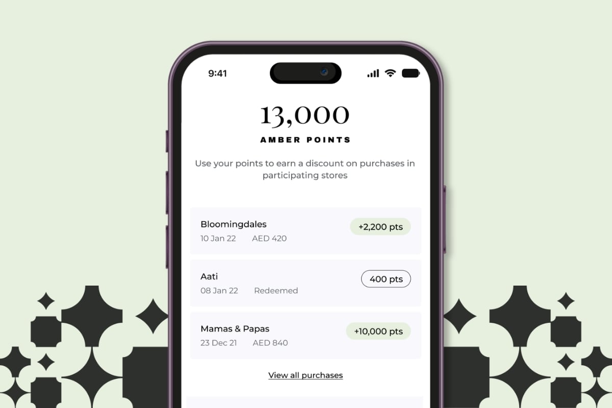 Amber points balance in the app