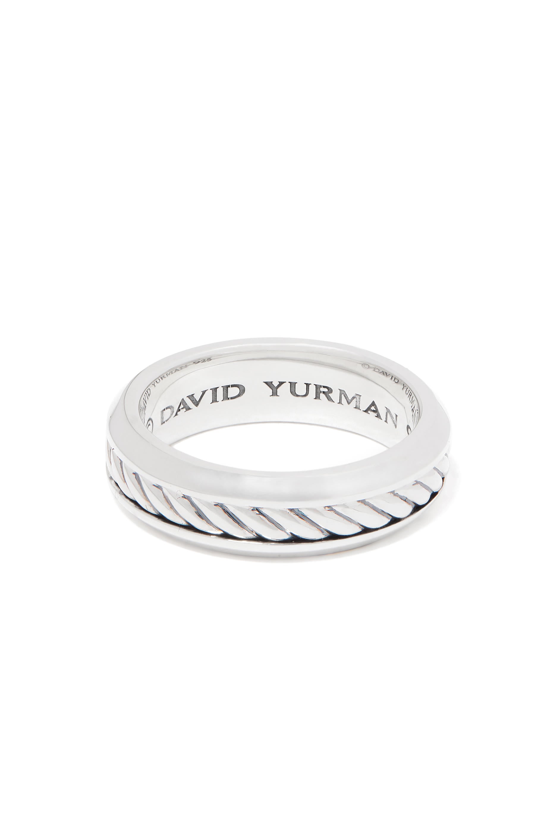 Cable Inset Silver Band Ring