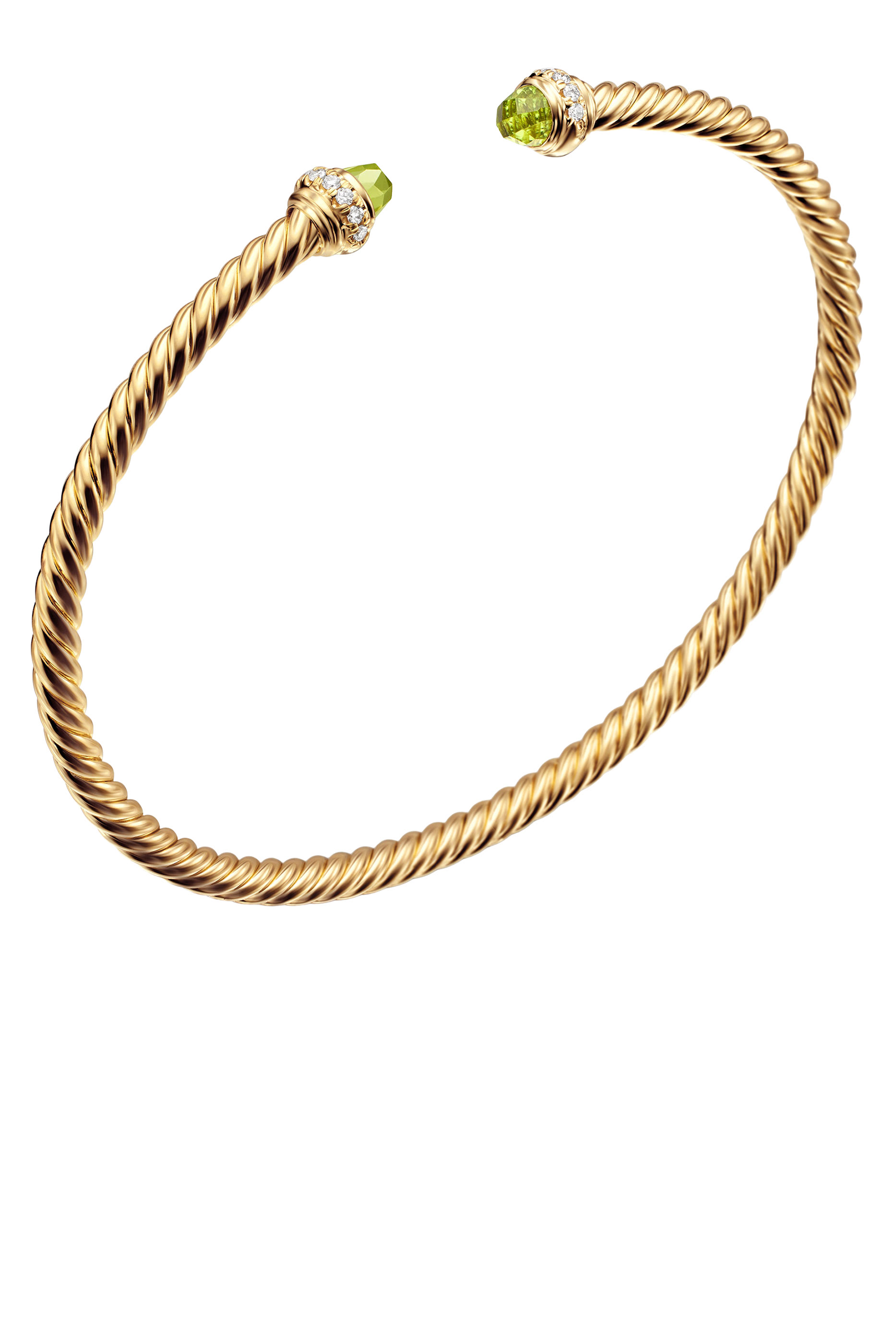 Classic Cablespira® Bracelet, 18K Yellow Gold, Peridot & Diamonds