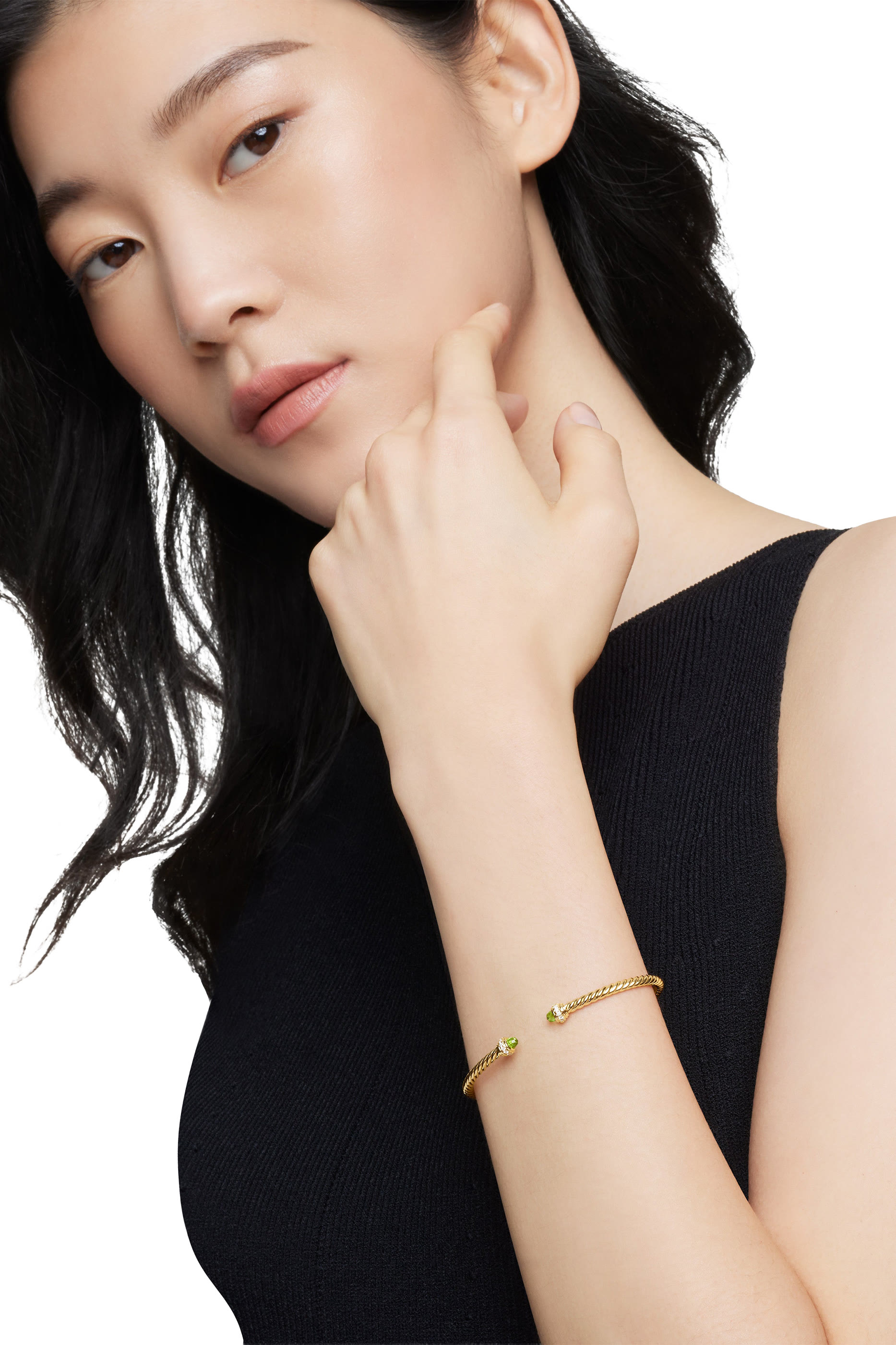 Classic Cablespira® Bracelet, 18K Yellow Gold, Peridot & Diamonds