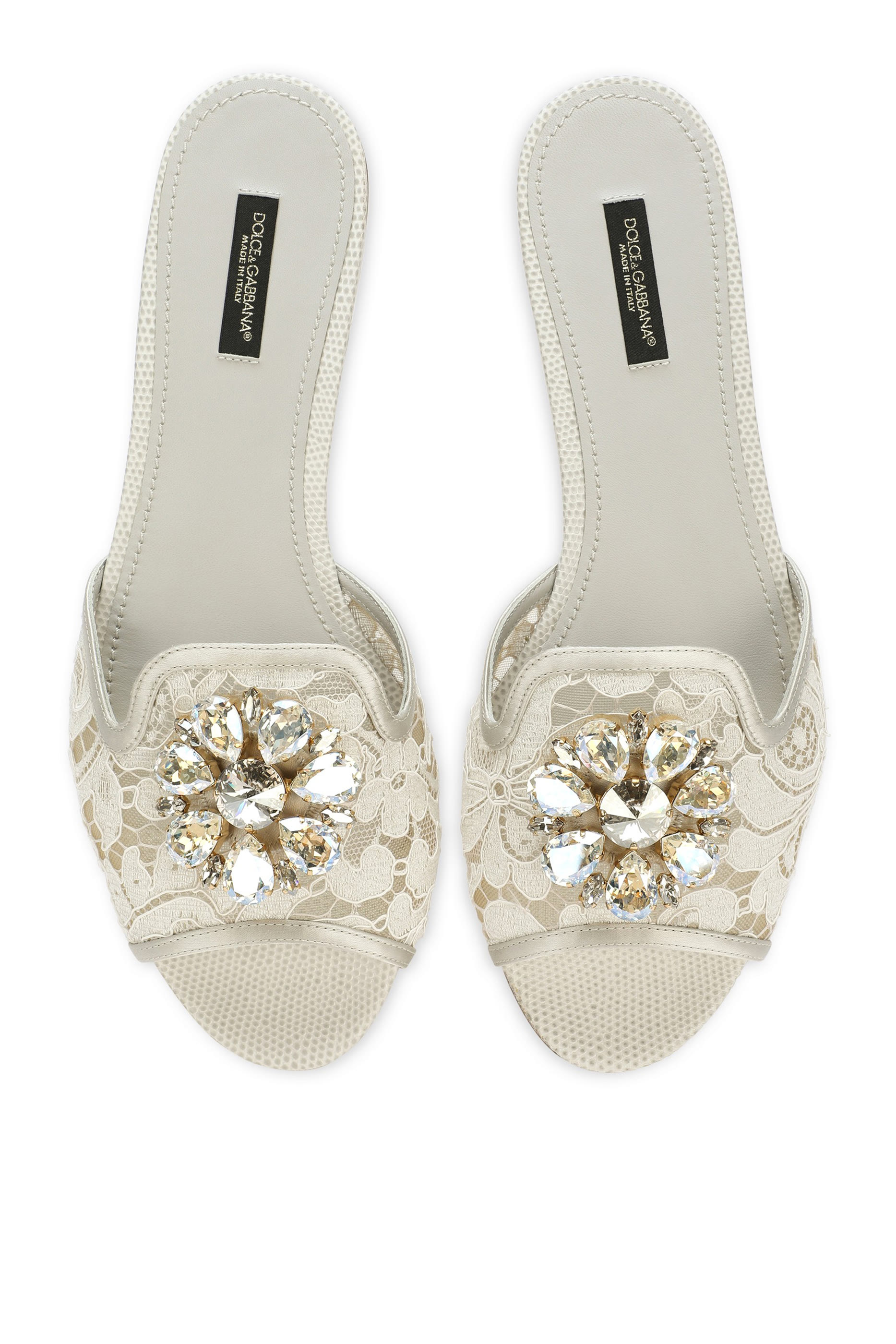 Lace Rainbow Slides with Brooch Detailing