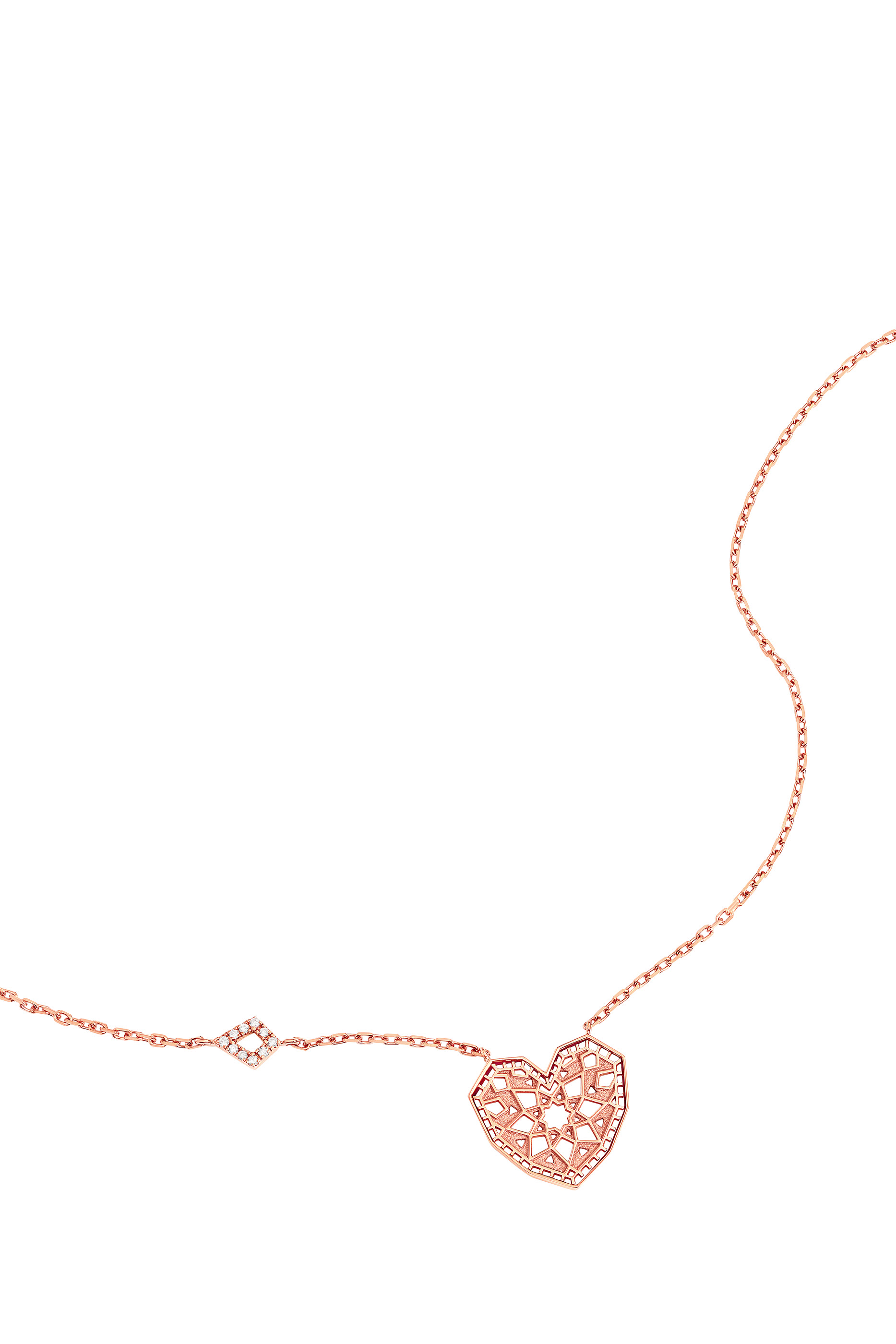  Qalb Turath Small Necklace,  18K Rose Gold with Diamonds & Mother of Pearl