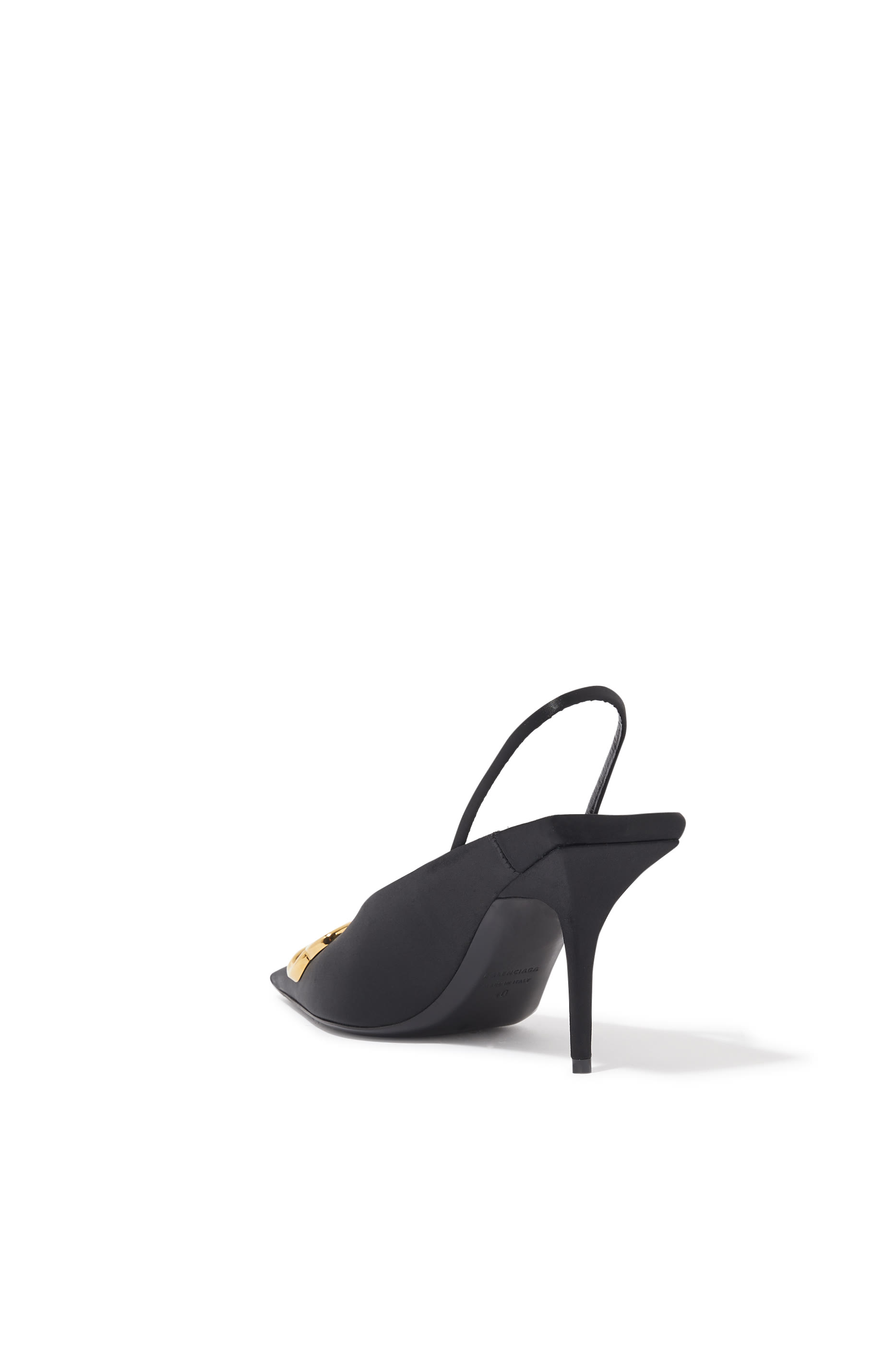 Satin Square Knife Slingback Mules