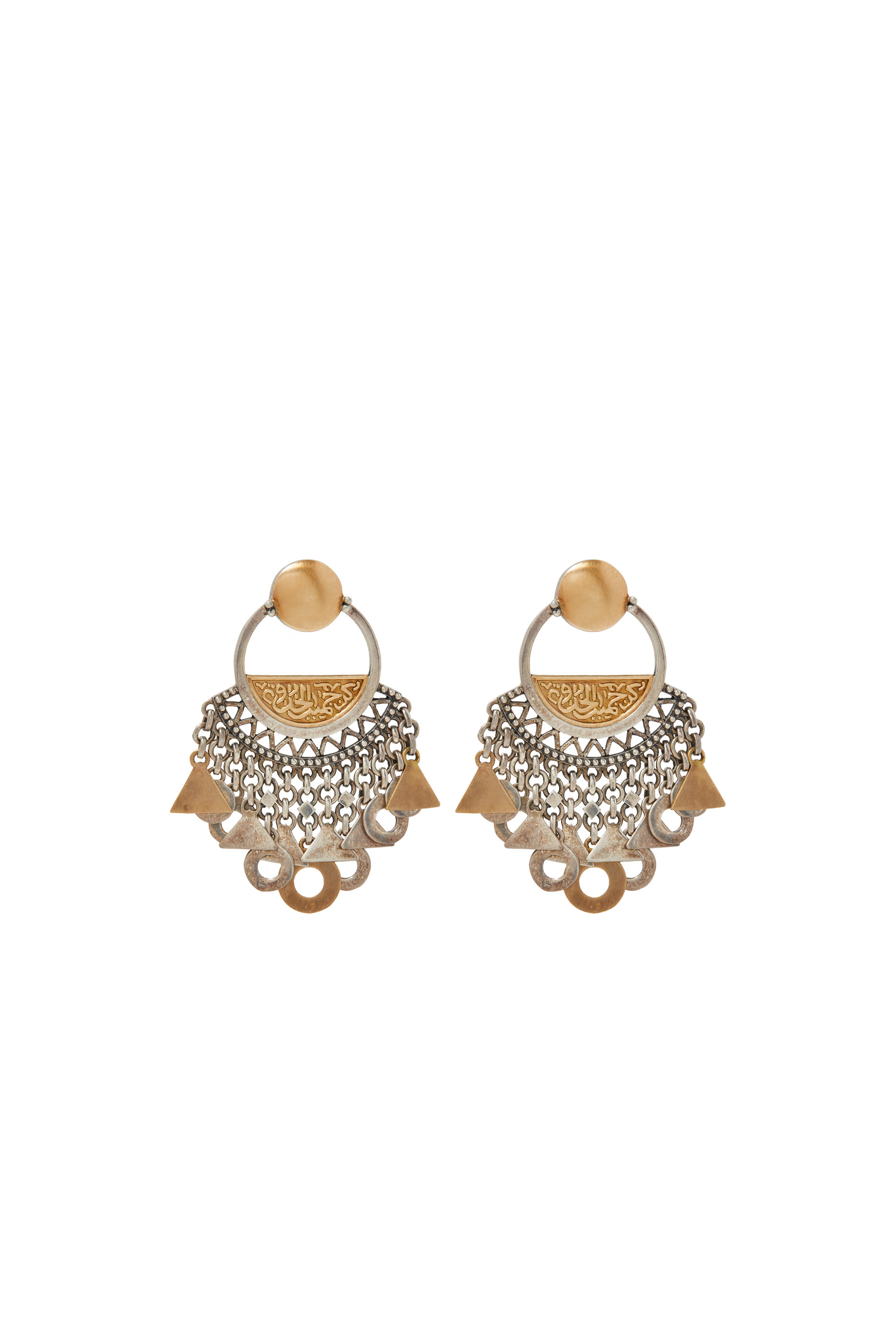 Statement Calligraphy Earrings, 18k Yellow Gold & Sterling Silver