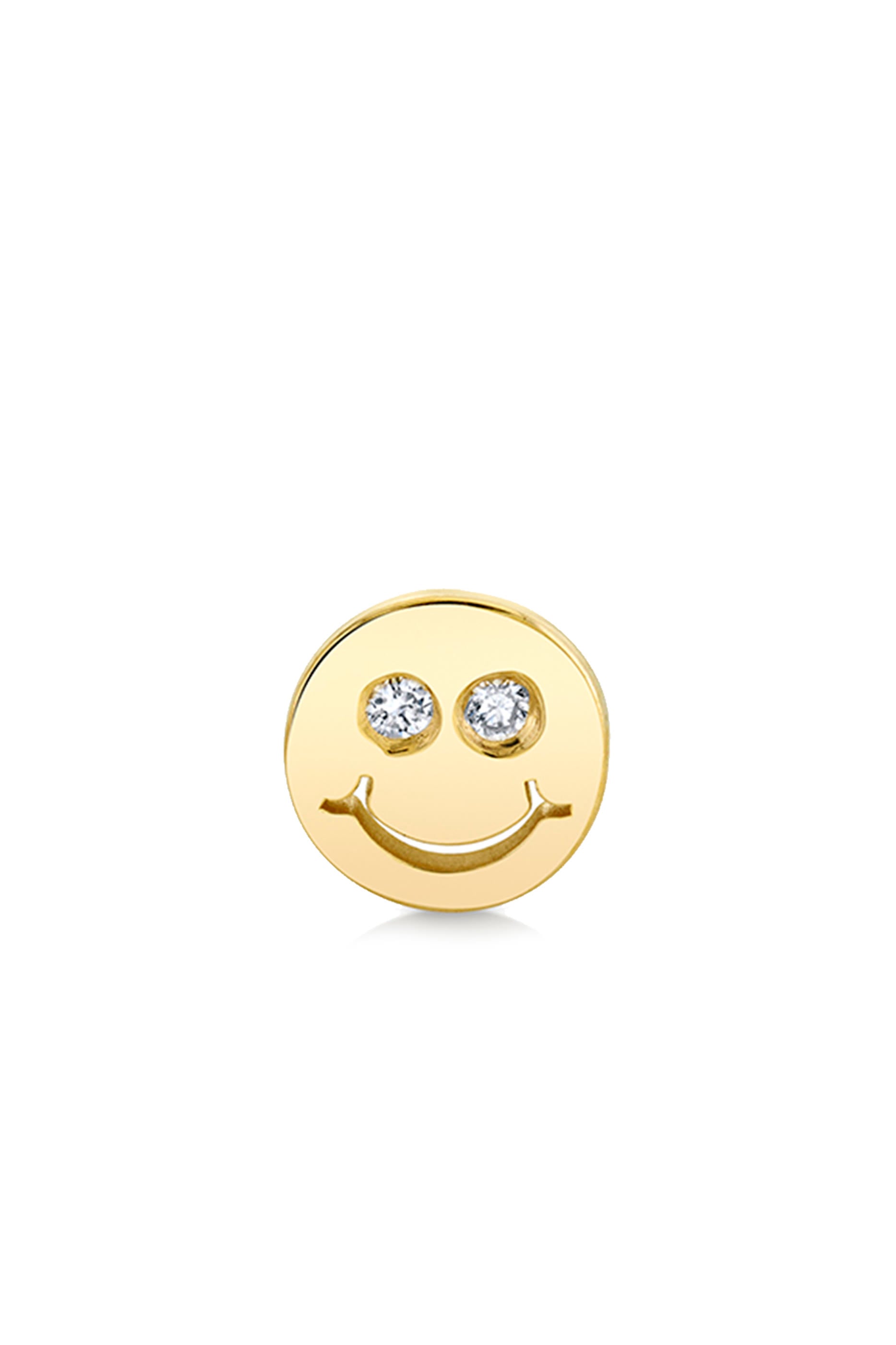 Happy Face Single Stud Earring, 14k Yellow Gold & Diamond