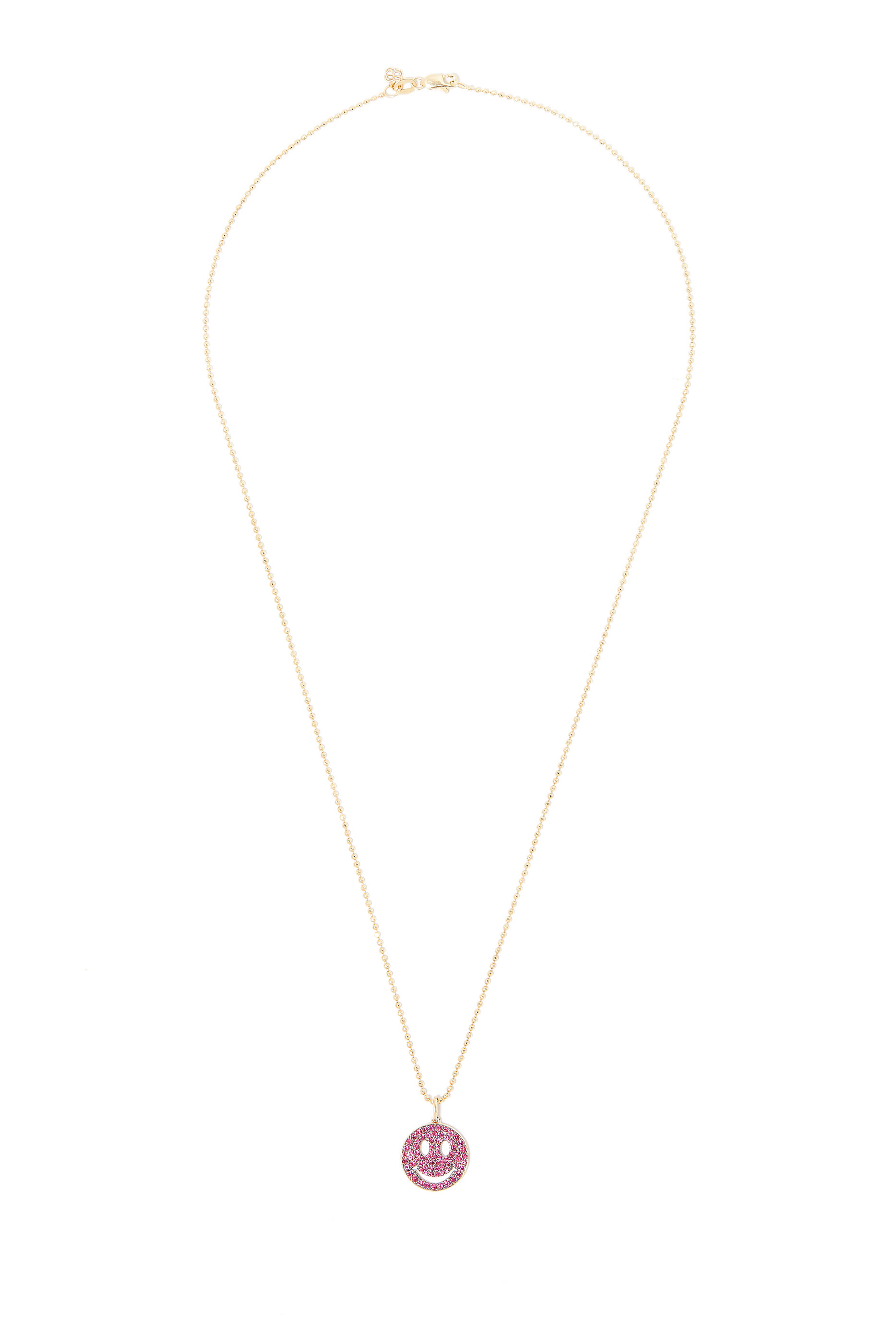 Happy Face Medium Pendant Necklace, 14k Yellow Gold & Rubies