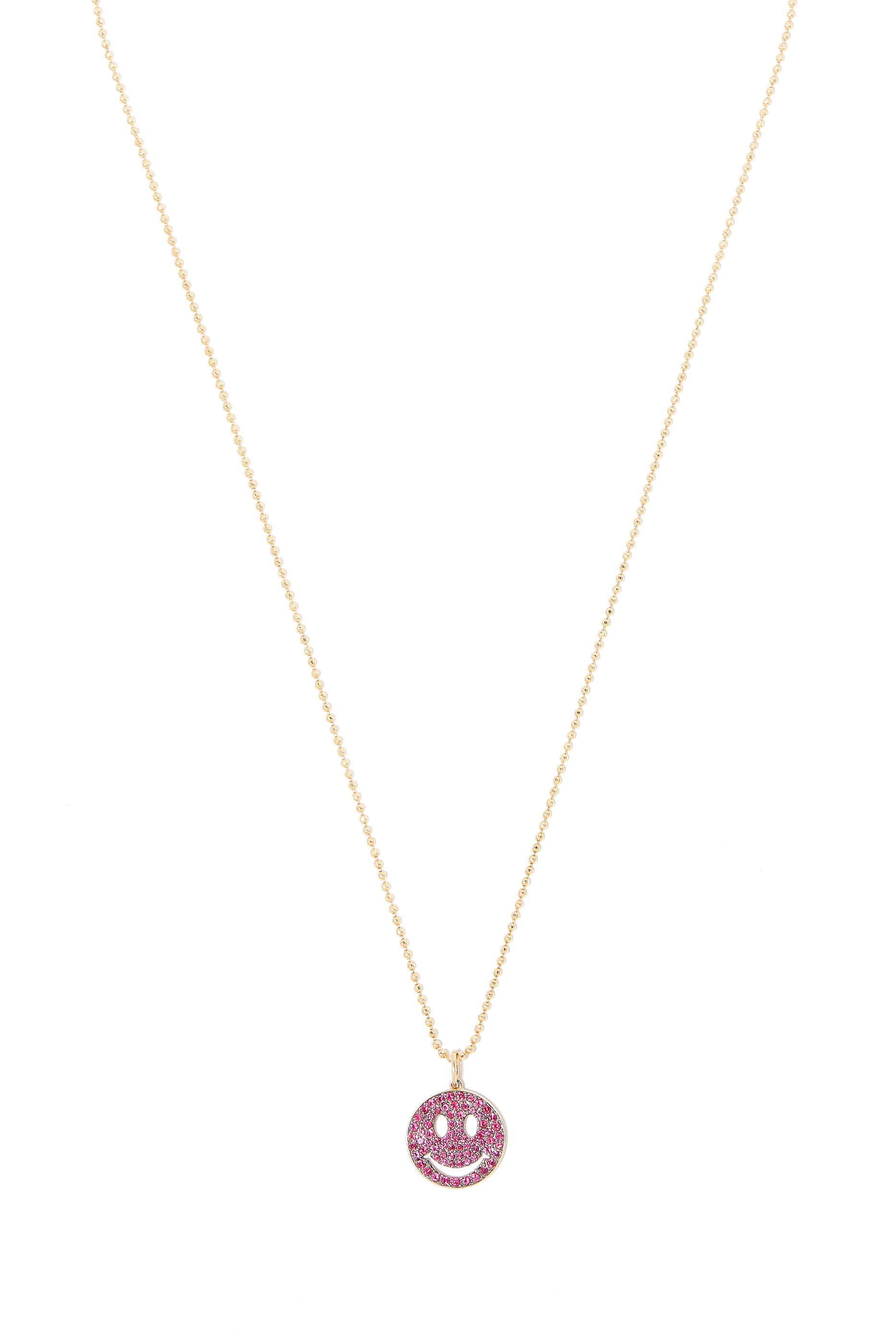 Happy Face Medium Pendant Necklace, 14k Yellow Gold & Rubies