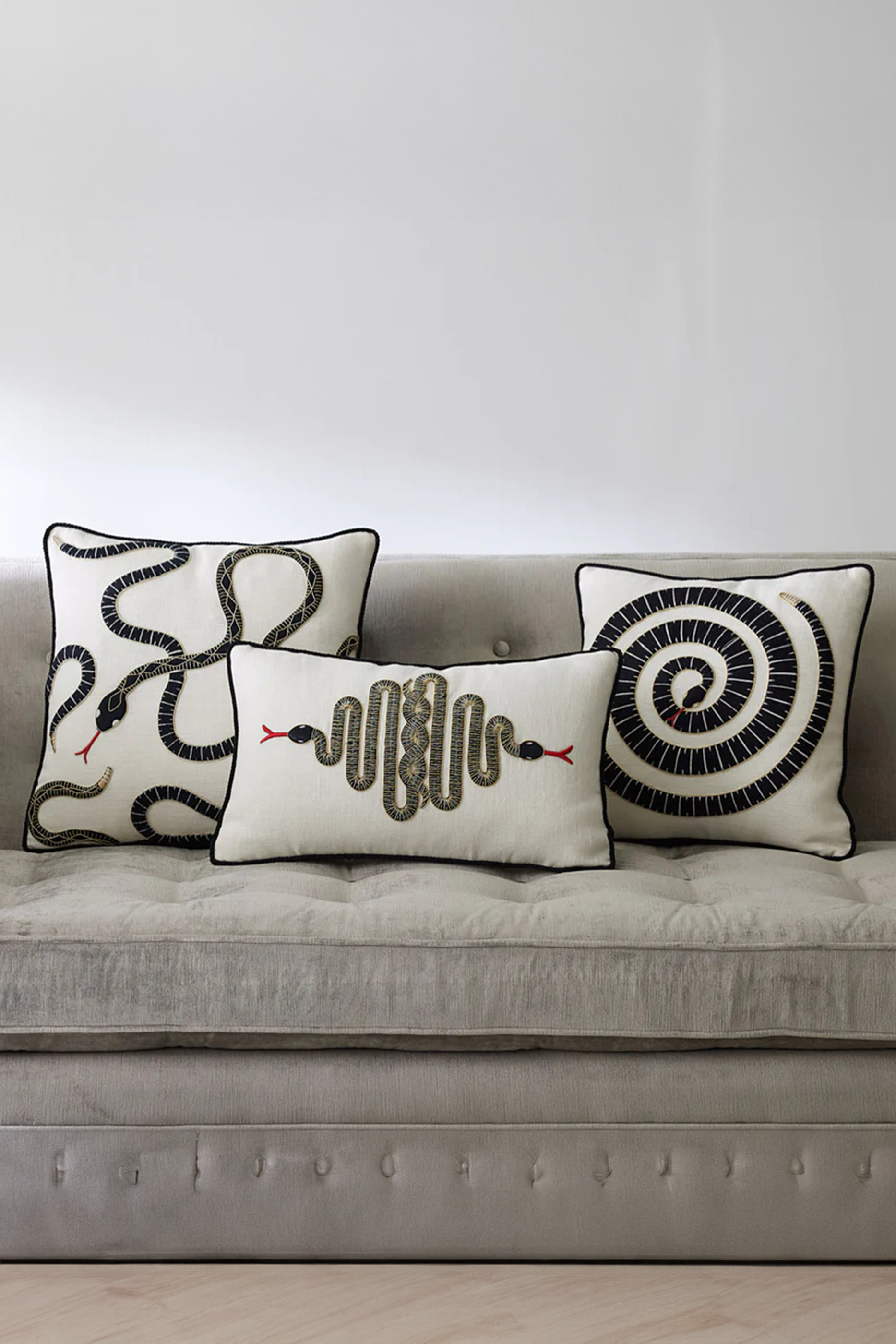 Snake Embroidered Pillow
