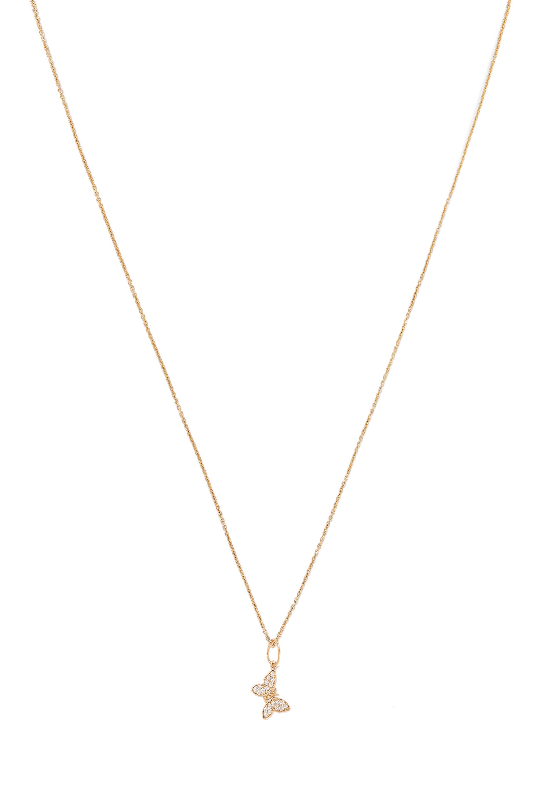 Kids Butterfly Necklace, 14k Yellow Gold & Diamonds