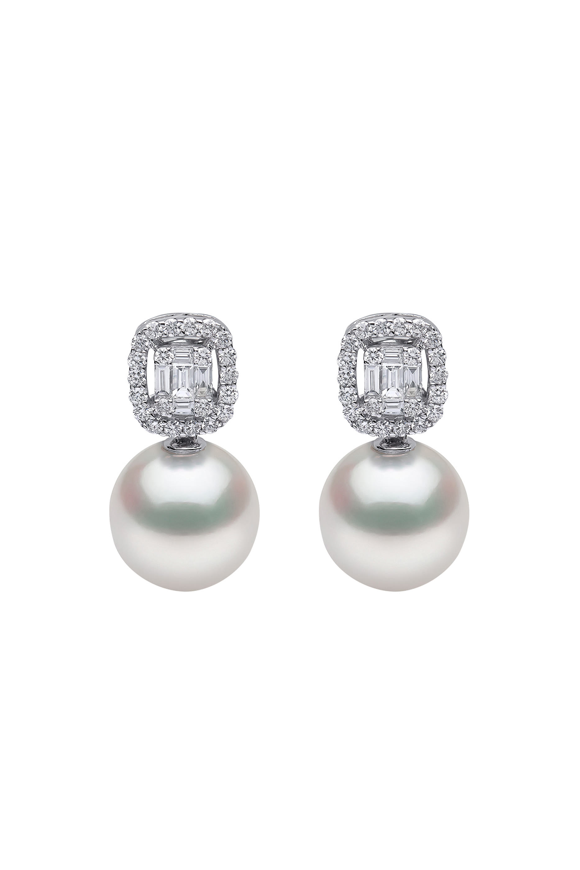 Starlight Earrings, 18k White Gold with South Sea Pearls & Diamonds