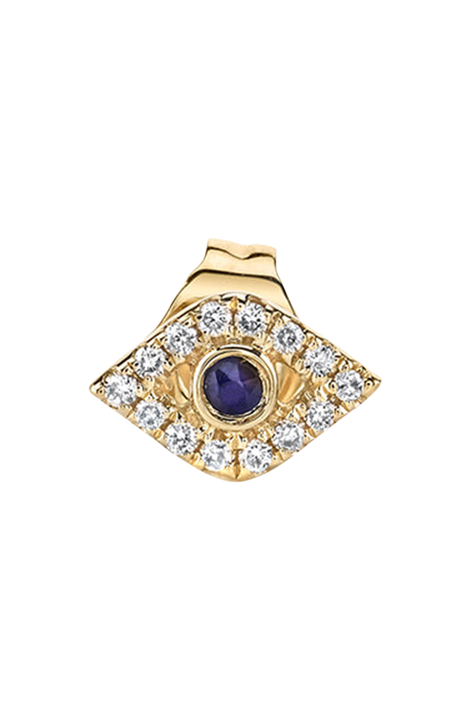 Mini Bezel Evil Eye Single Stud Earring, 14k Yellow Gold, Diamonds & Lapis Lazuli