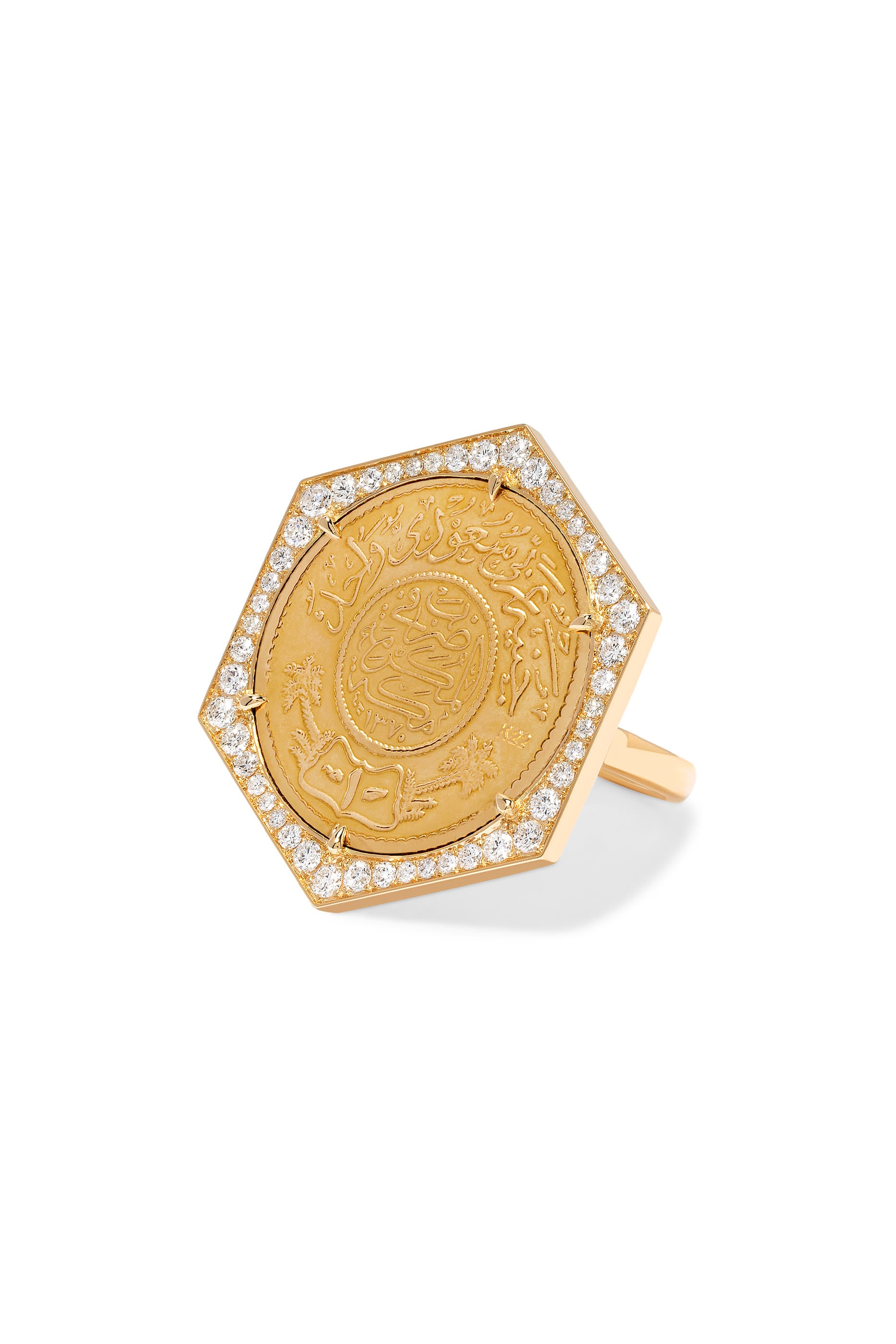 Ginea Diamond Frame Ring, 22k & 18k Yellow Gold with Diamonds