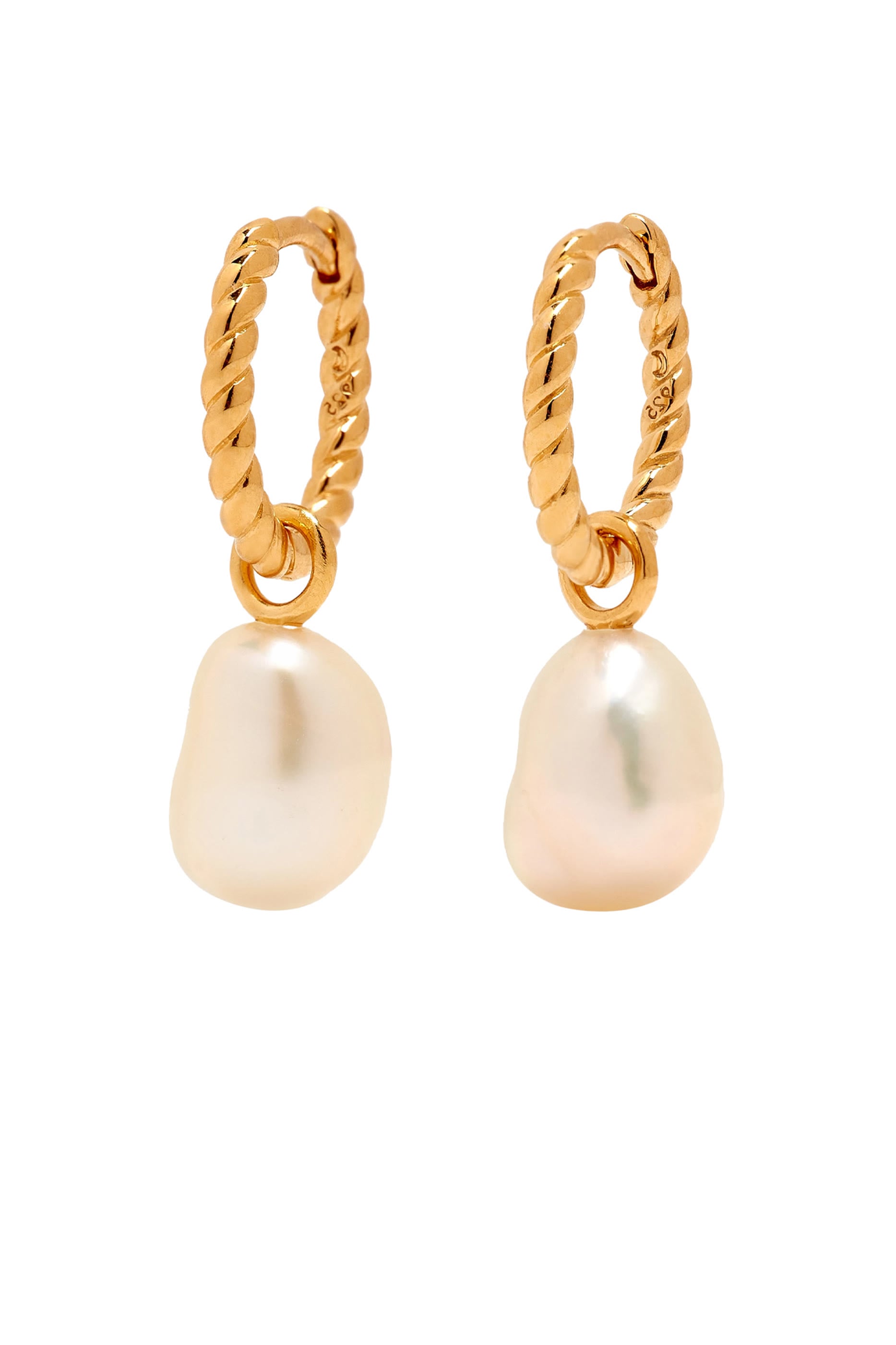 Pearl Twisted Small Drop Hoop Earrings, 18K Gold Plated Vermeil on Sterling Silver & Pearls