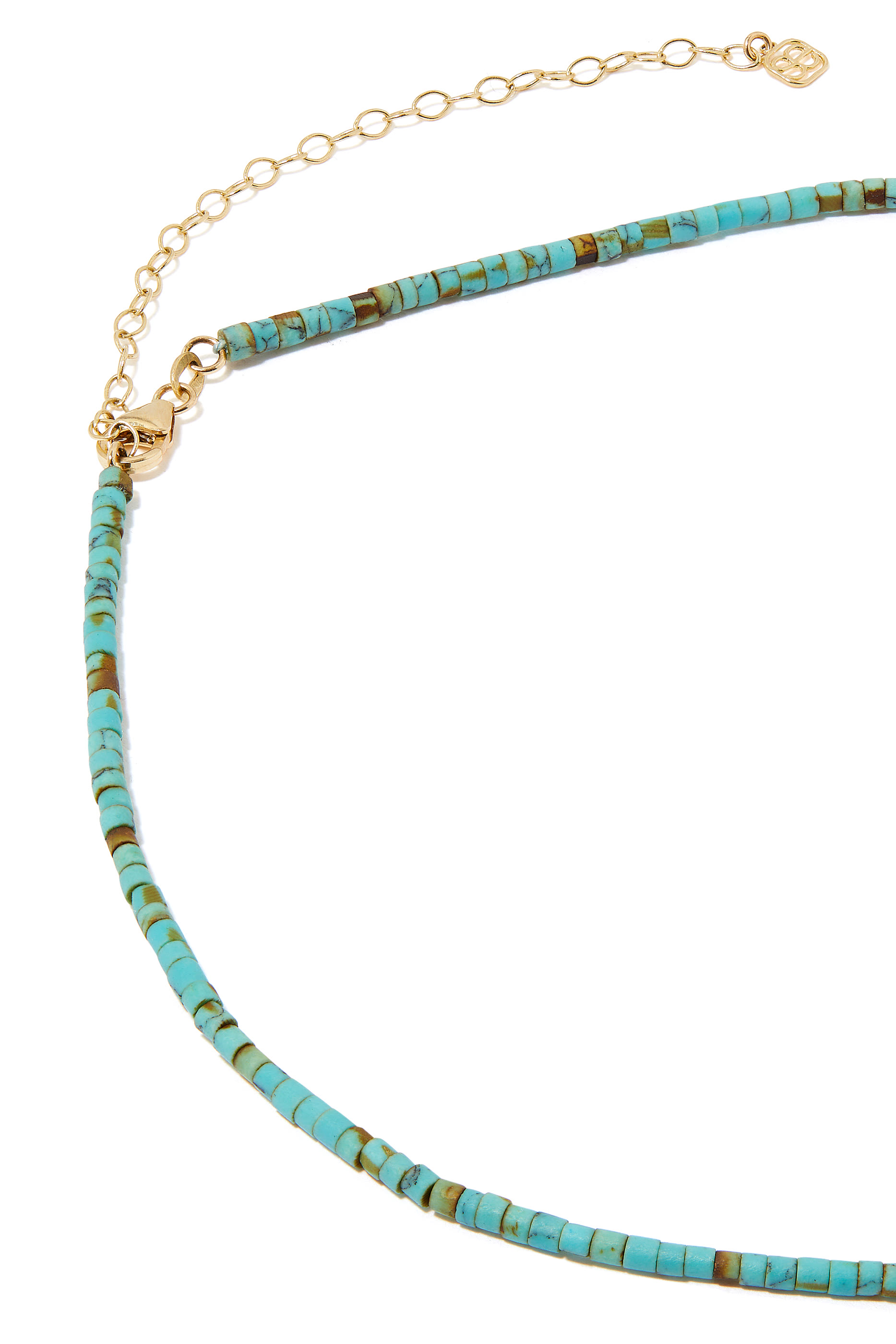 Single Rondelle Beaded Necklace, 14k Yellow Gold, Turquoise & Diamond 