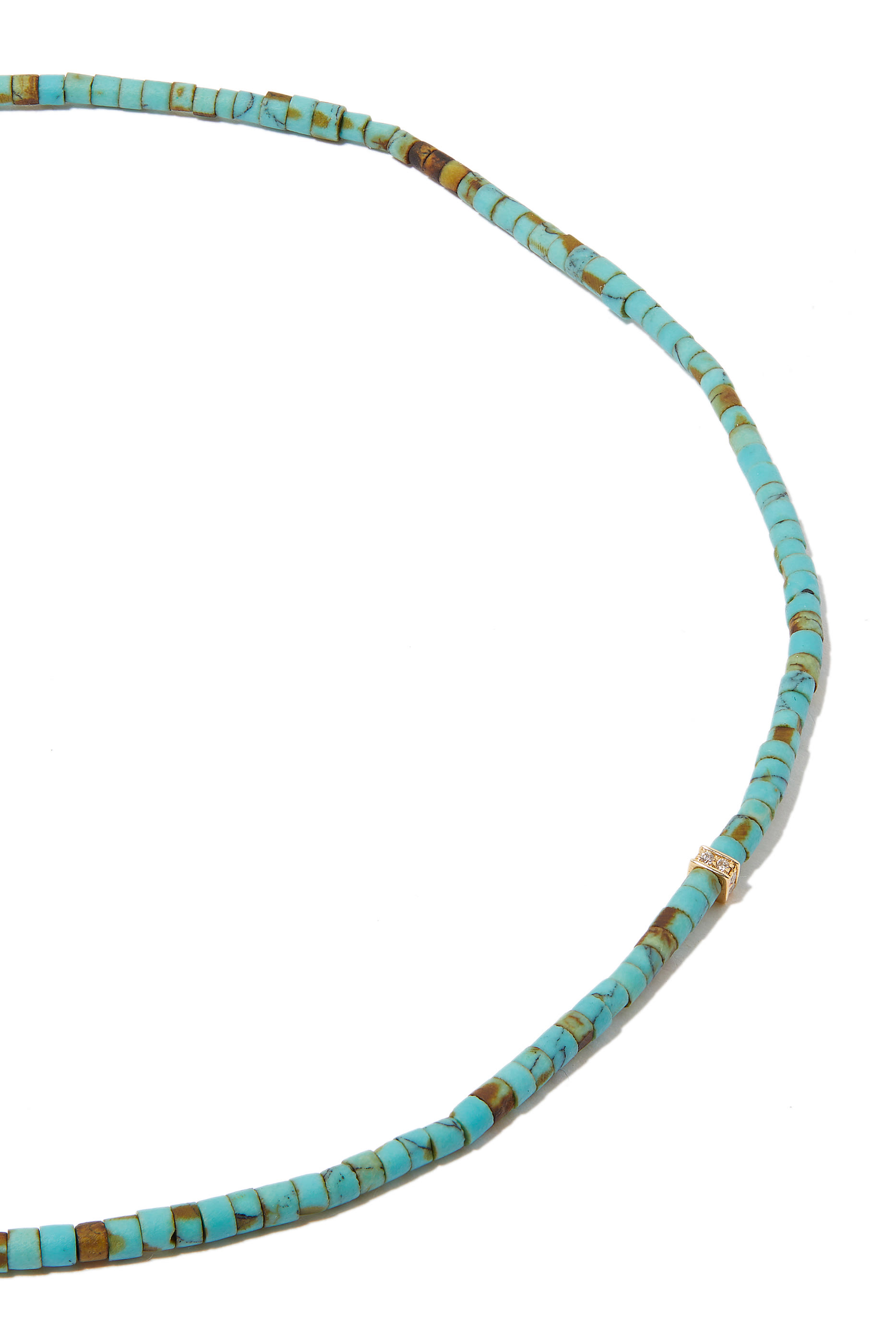 Single Rondelle Beaded Necklace, 14k Yellow Gold, Turquoise & Diamond 