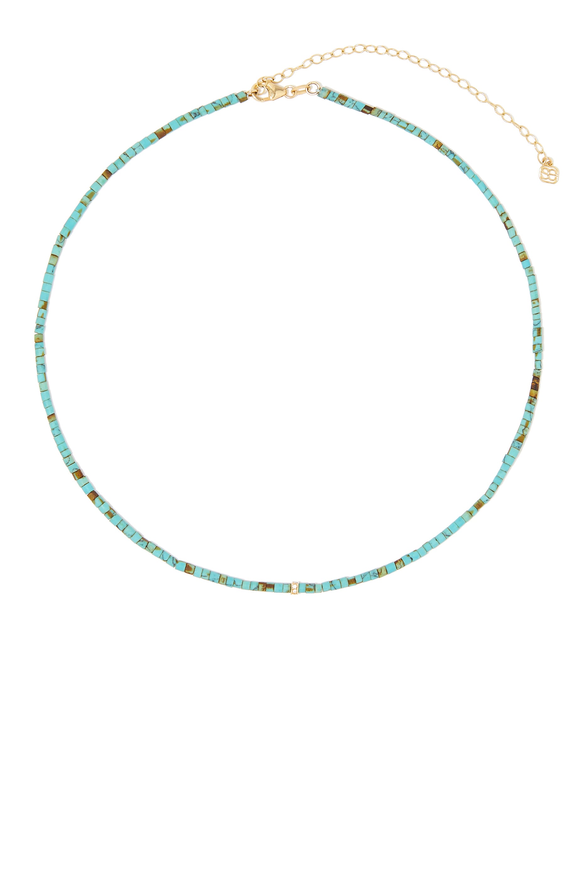 Single Rondelle Beaded Necklace, 14k Yellow Gold, Turquoise & Diamond 