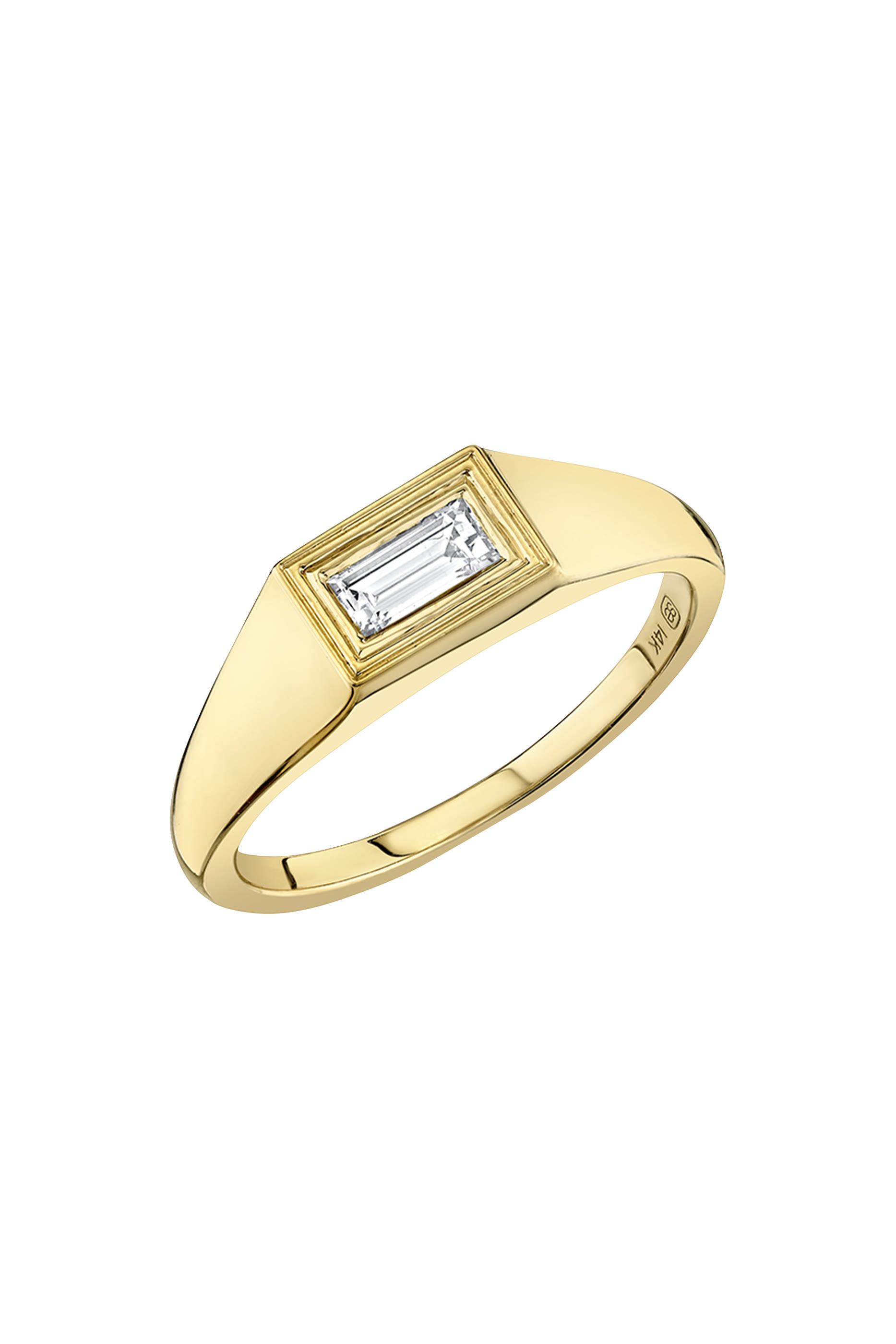 Fluted Baguette Signet Ring, Gold & Diamond