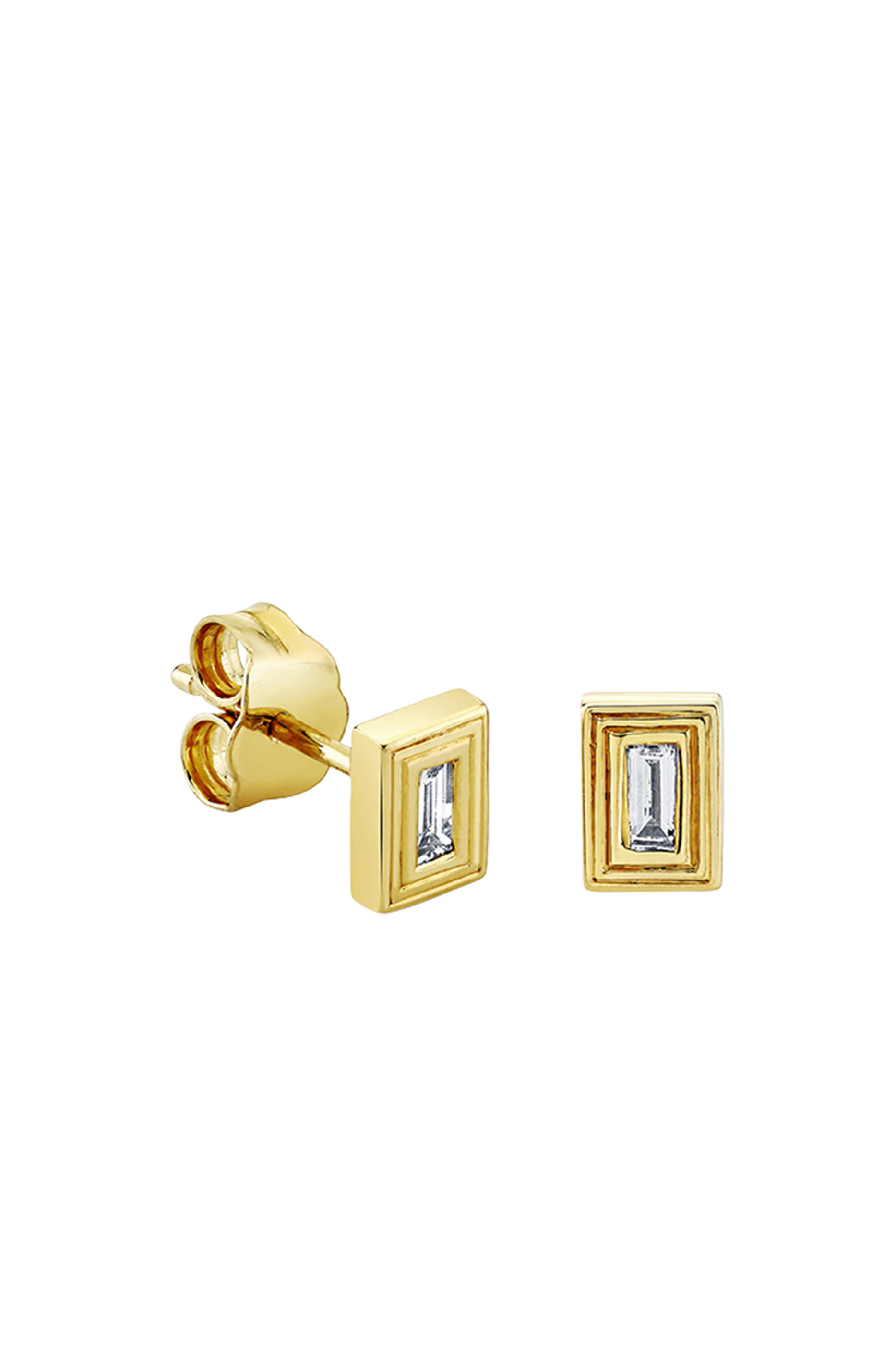 	14K YG Baguette Diamond Fluted Single Stud Earring