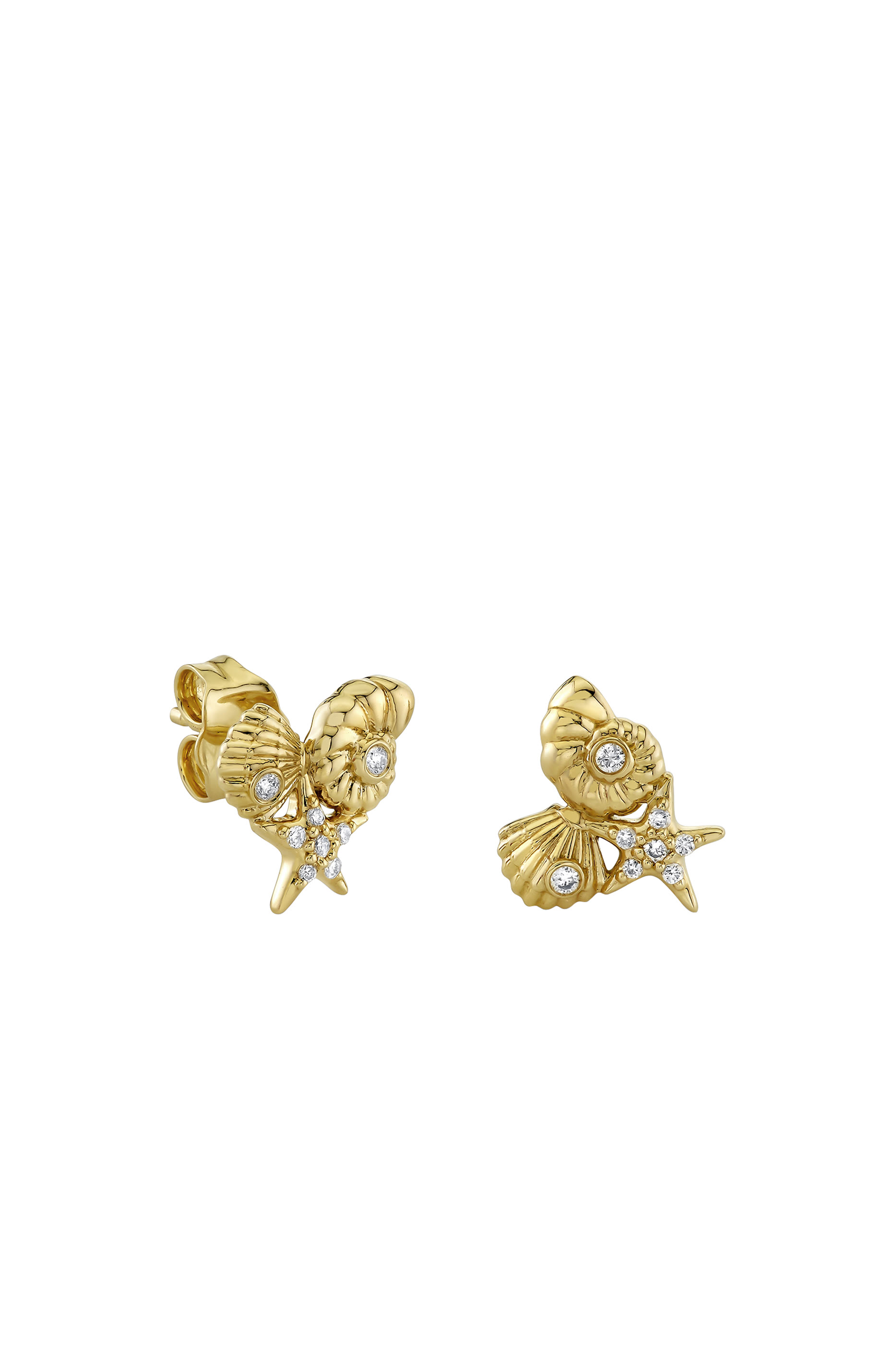 14K YG Diamond Shell Cluster Single Stud Earring