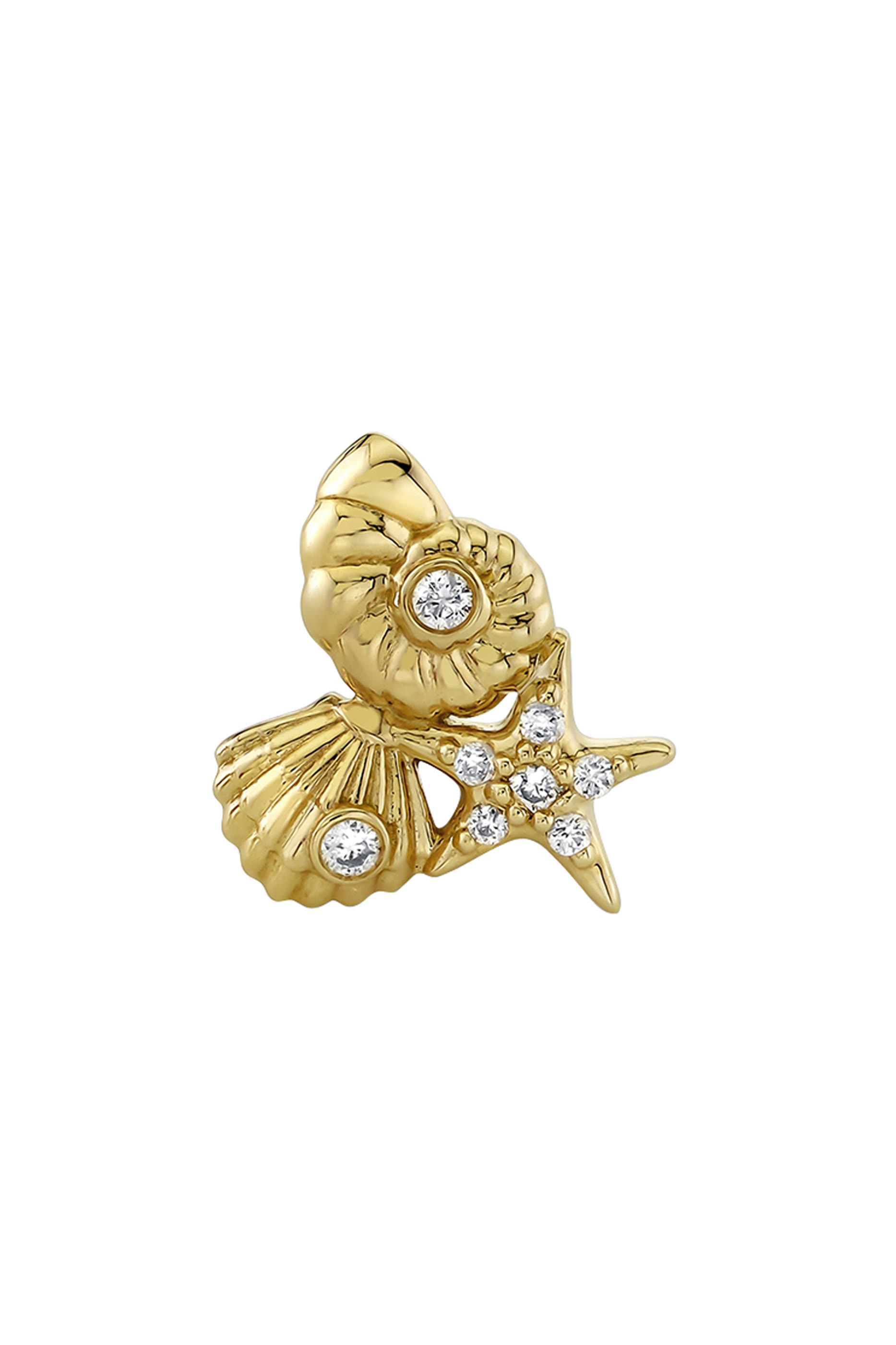 14K YG Diamond Shell Cluster Single Stud Earring
