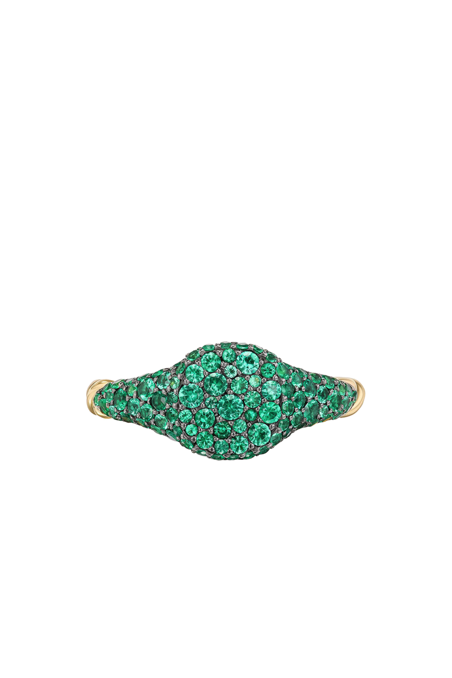 Petite Pavé Pinky Ring, 18K Yellow Gold & Emeralds