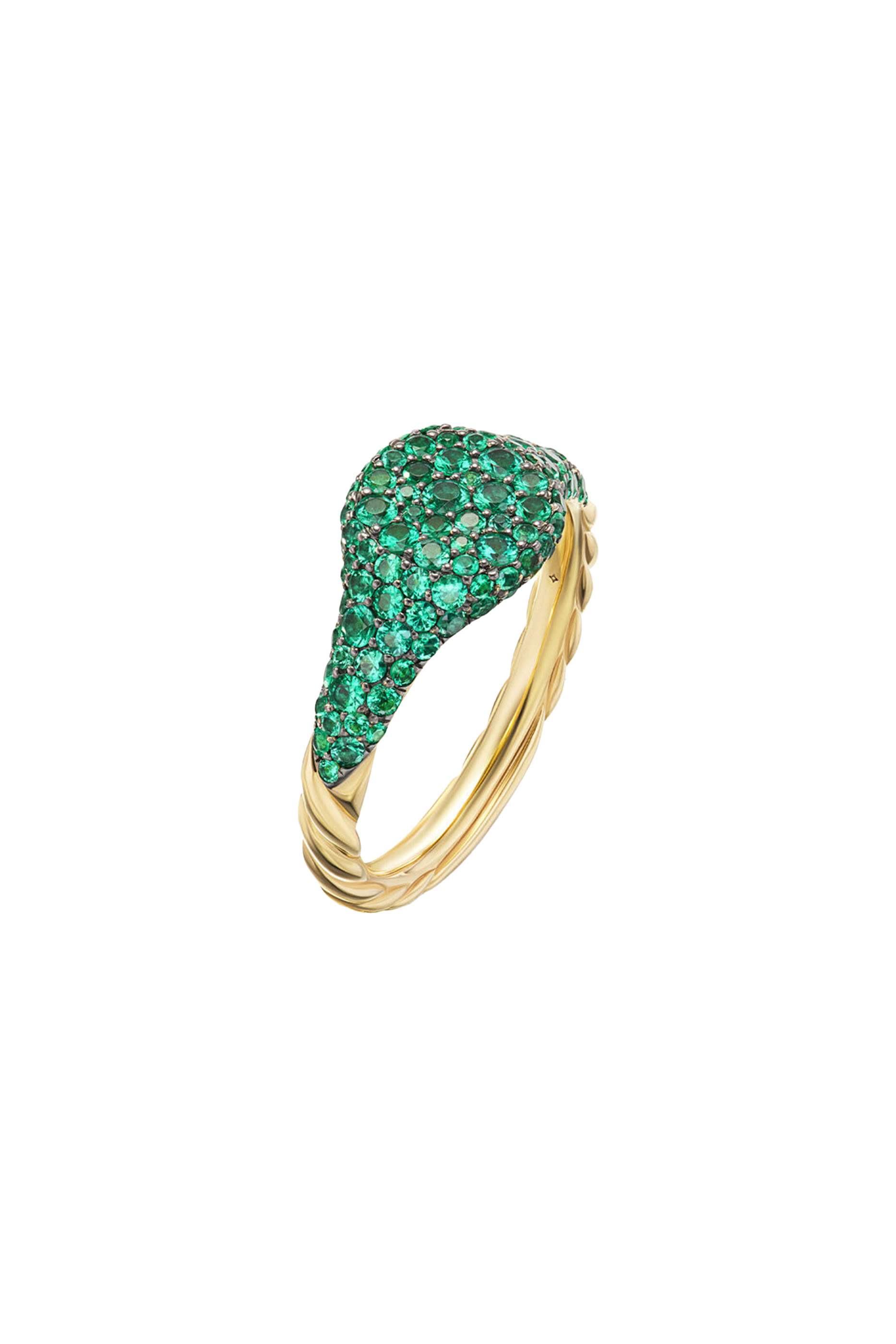 Petite Pavé Pinky Ring, 18K Yellow Gold & Emeralds