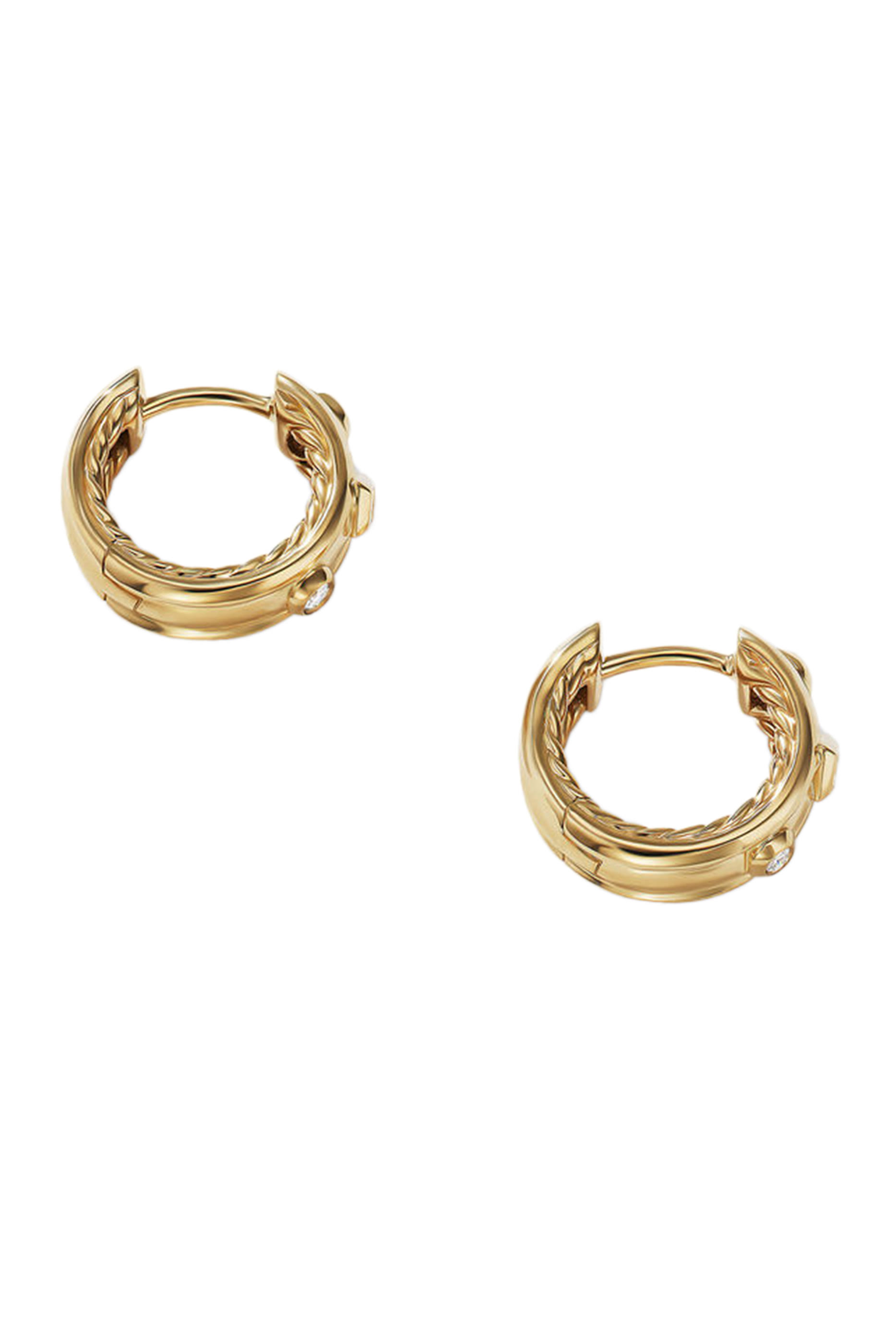 Renaissance Huggie Hoop Earrings, 18K Yellow Gold with Diamonds
