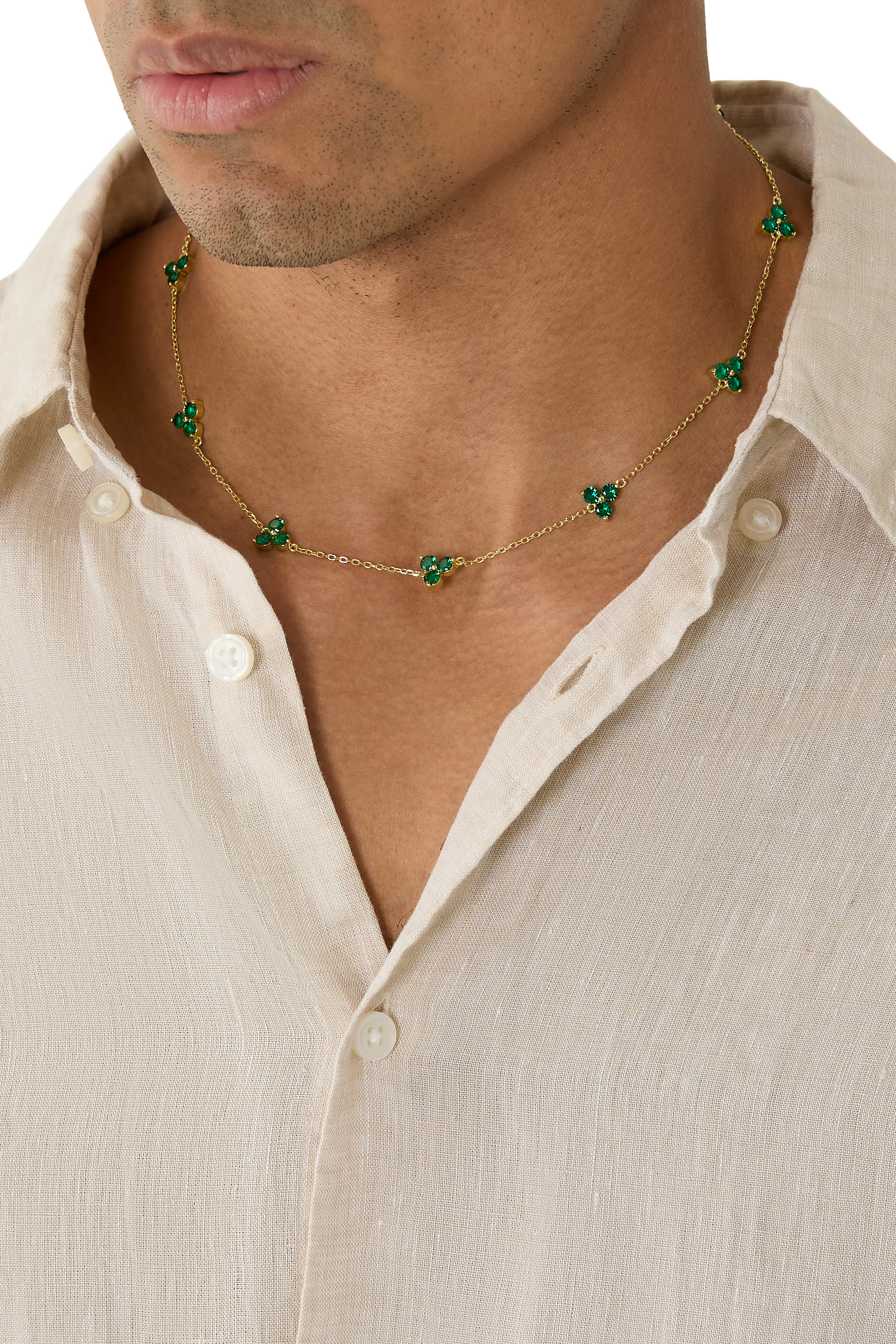 Como Gold Necklace, 925 Sterling Silver & Emerald Cubic Zirconia