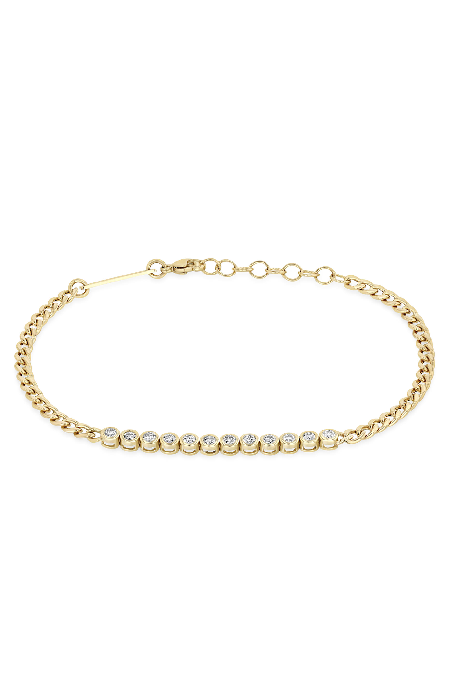 Tennis Segment Curb Chain Bracelet, 14K Yellow Gold & Diamonds