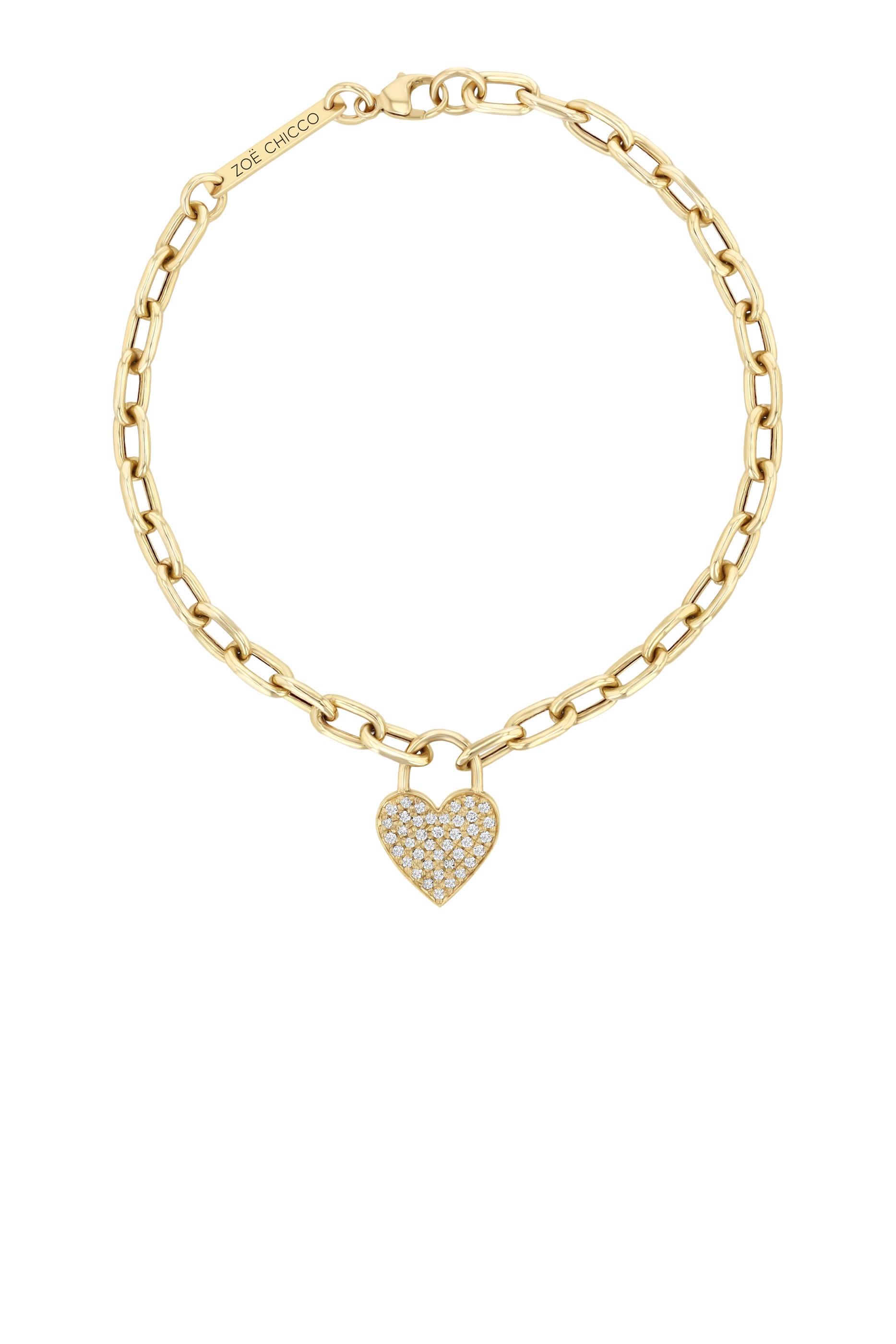 Heart Padlock Bracelet, 14K Yellow Gold & Diamonds