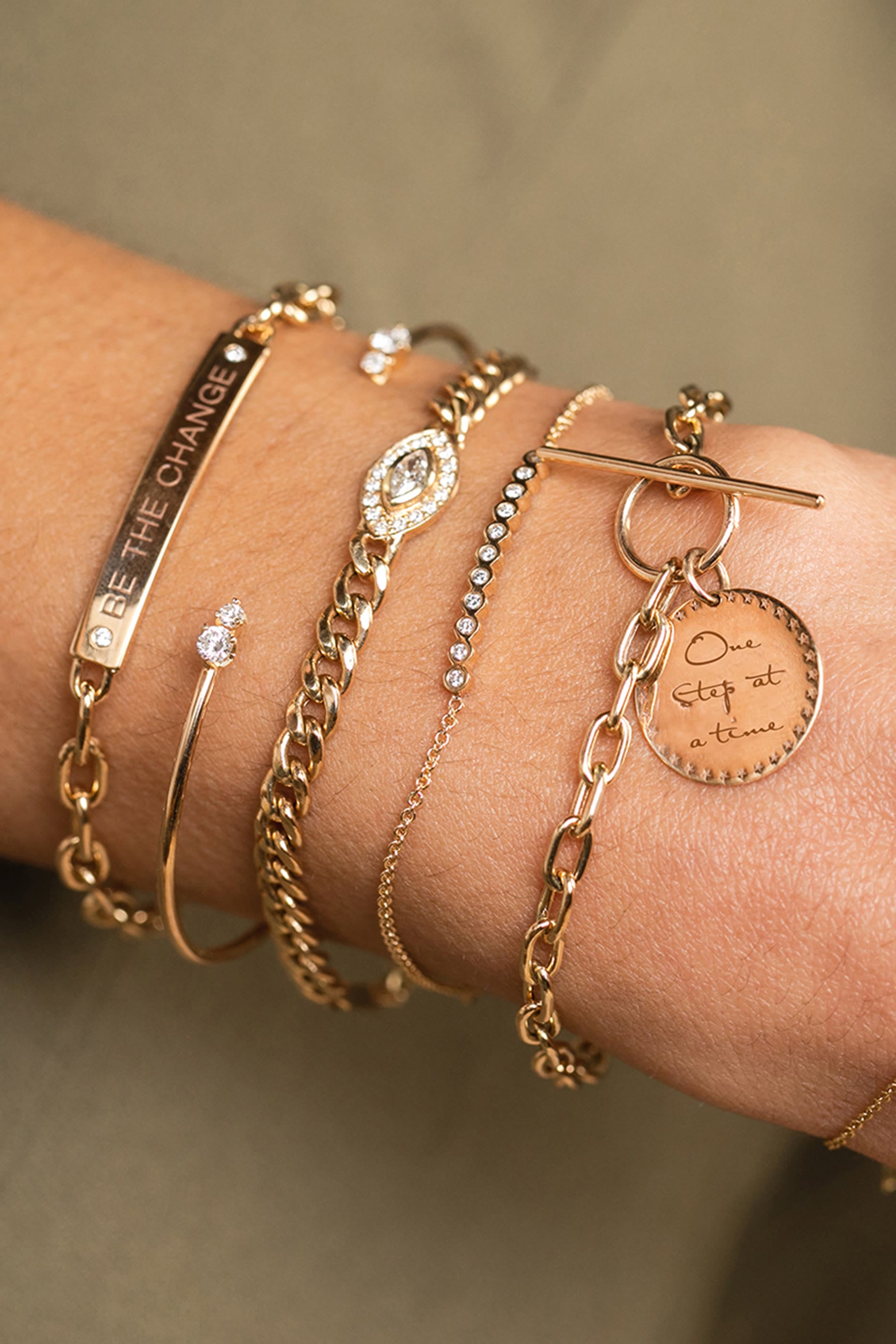 Small Curb Chain Bracelet, 14K Yellow Gold & Diamonds