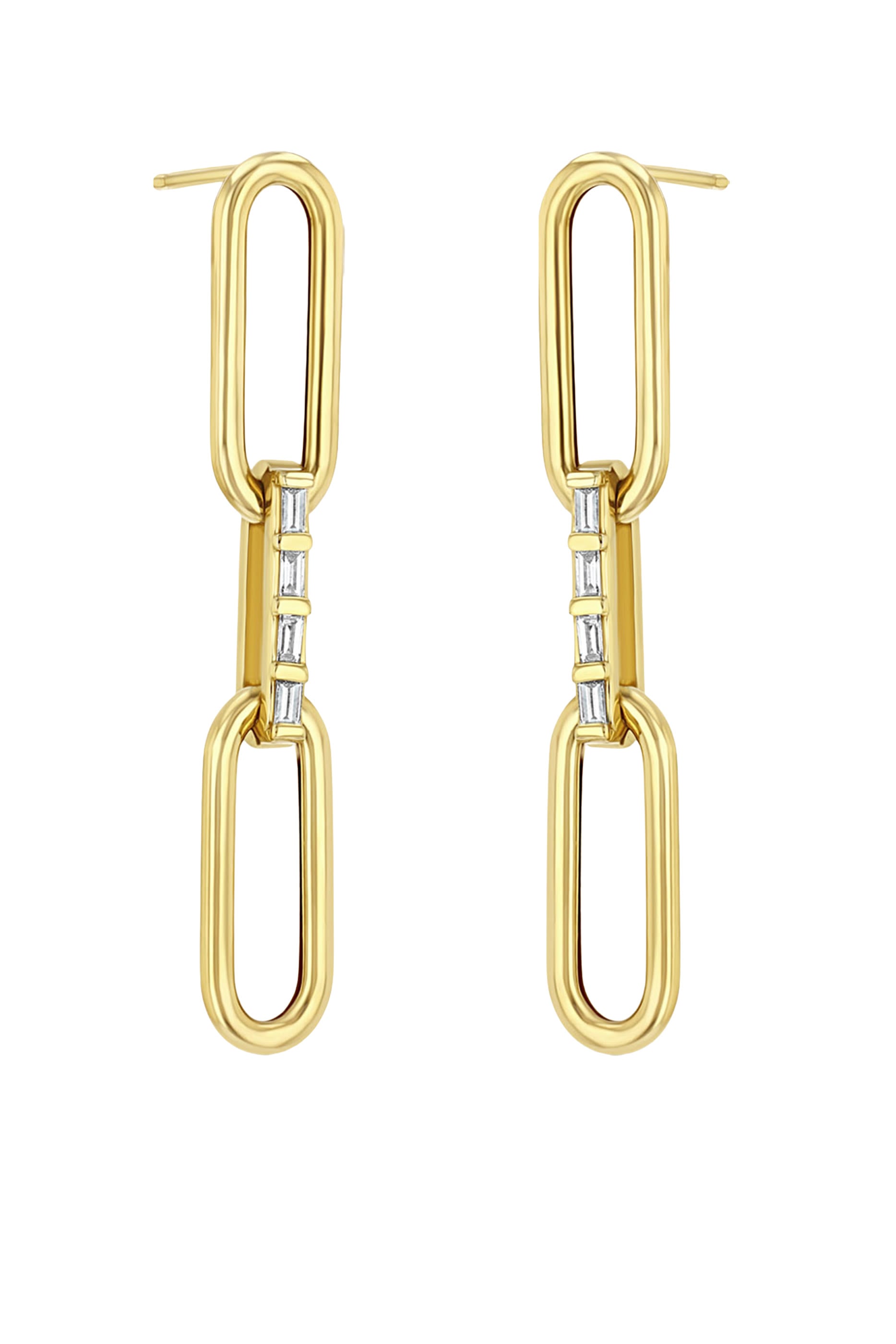 Large Paperclip Chain Drop Earrings, 14K Yellow Gold & Diamonds