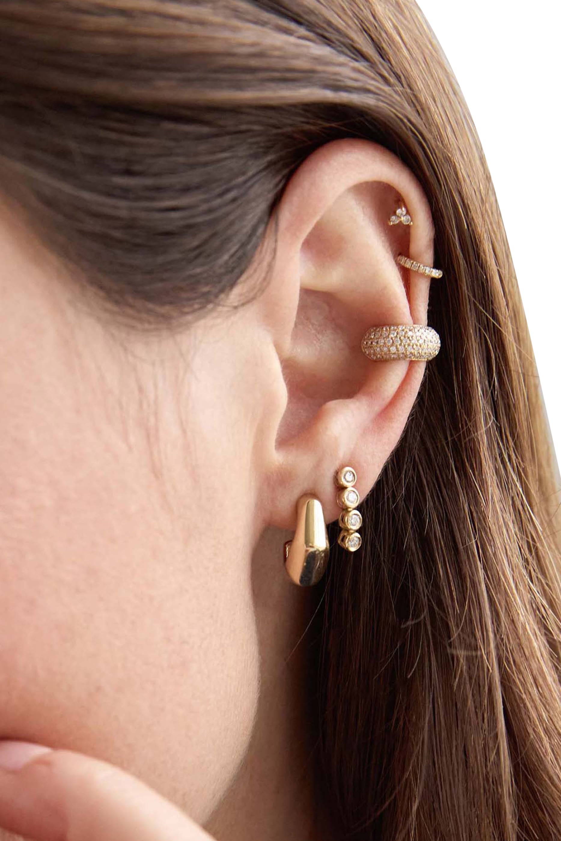 Bezel Tennis Short Drop Earrings, 14K Yellow Gold & Diamonds