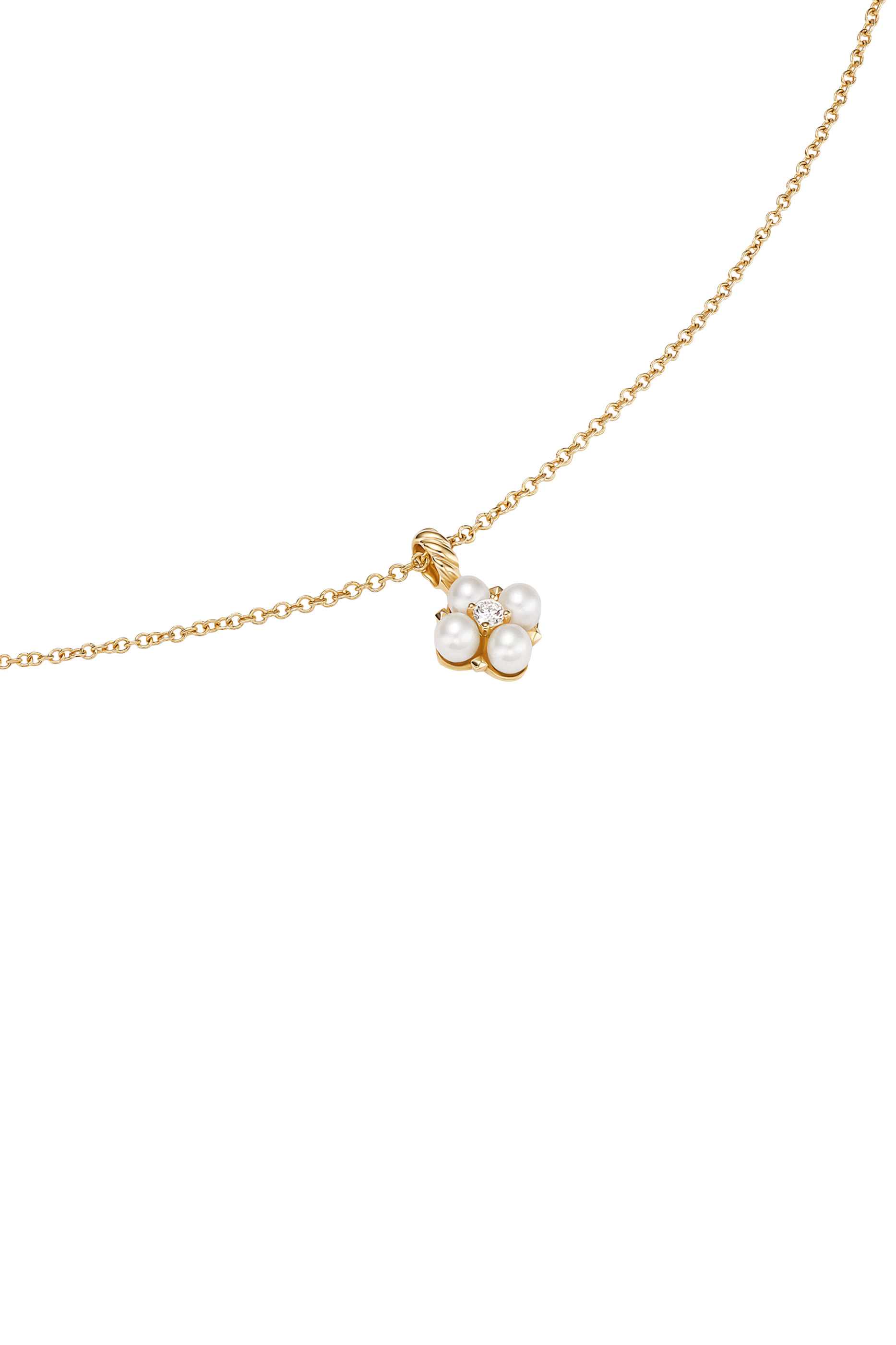 Petite Modern Renaissance® Pendant Necklace, 18k Yellow Gold & Akoya White Pearls, Diamonds