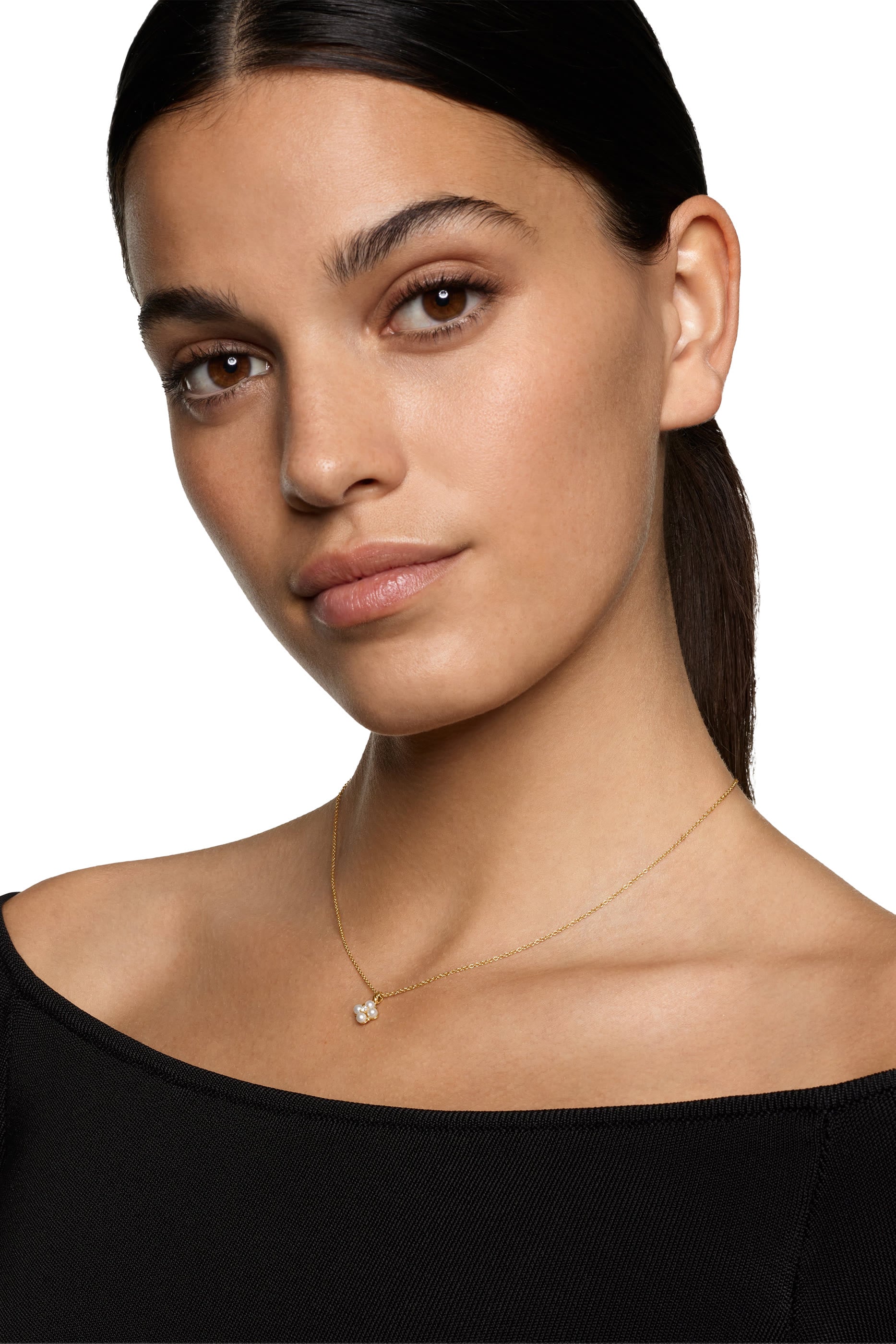 Petite Modern Renaissance® Pendant Necklace, 18k Yellow Gold & Akoya White Pearls, Diamonds