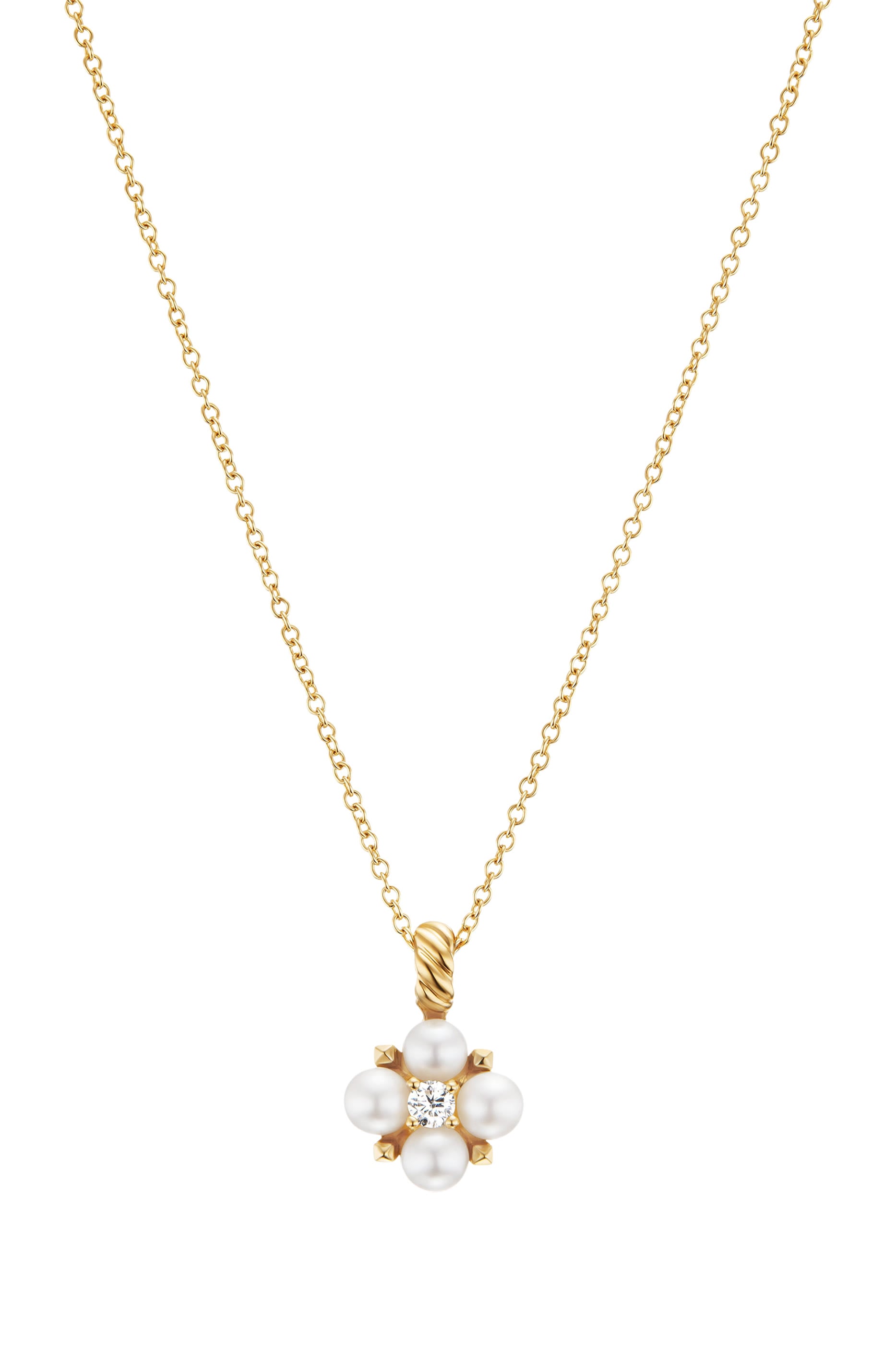 Petite Modern Renaissance® Pendant Necklace, 18k Yellow Gold & Akoya White Pearls, Diamonds