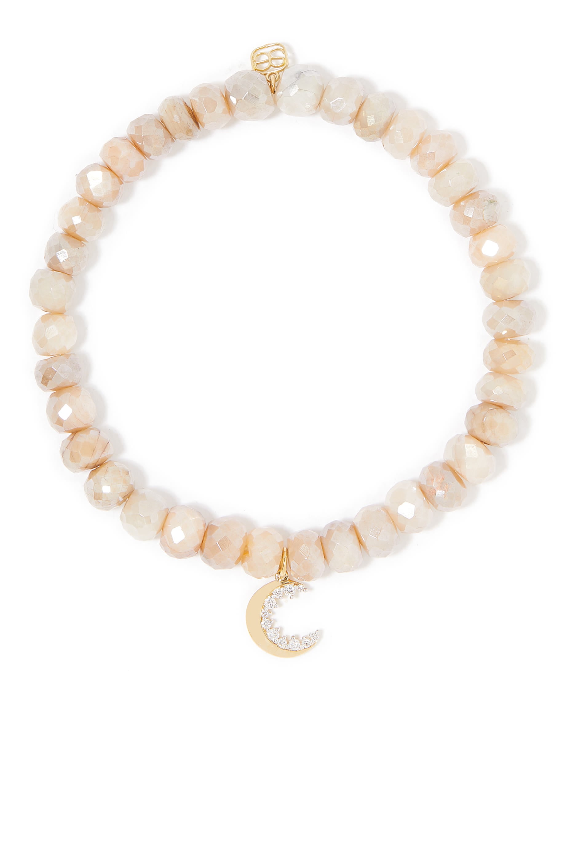  Crescent Moon Charm Bracelet, 14K Yellow Gold and Diamonds
