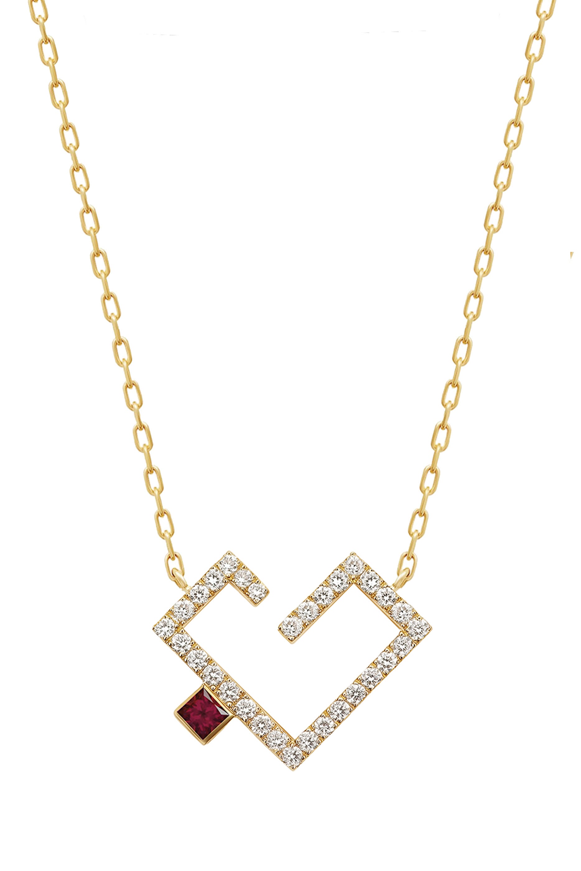 Hubb Necklace, 18k Yellow Gold & Diamonds, Ruby