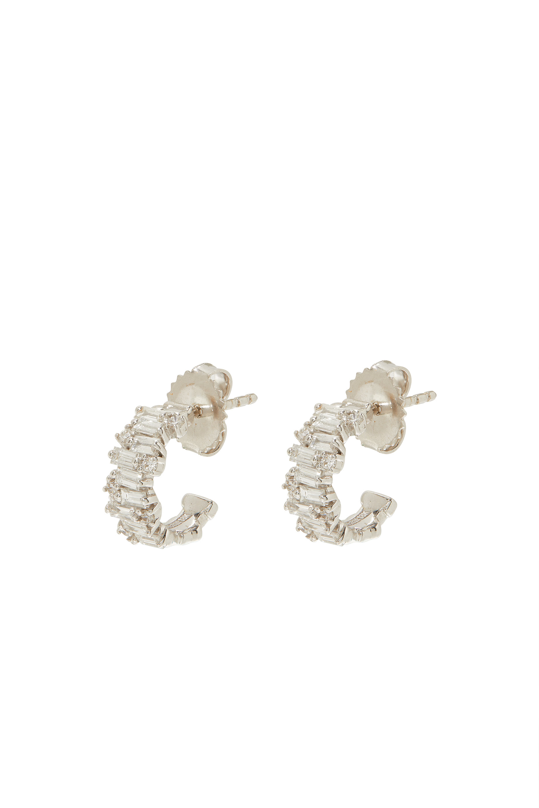 Fireworks Baguette Hoop Earrings, 18k White Gold & Diamonds