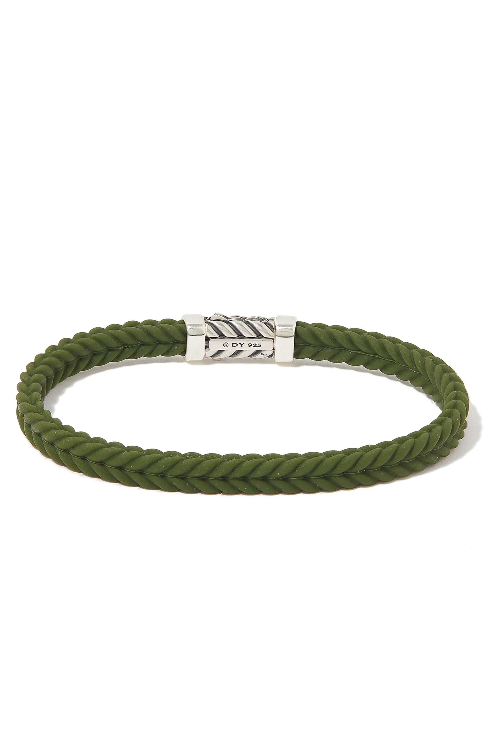 Chevron Woven Rubber Bracelet , Sterling Silver & Pavé-set Black Diamonds