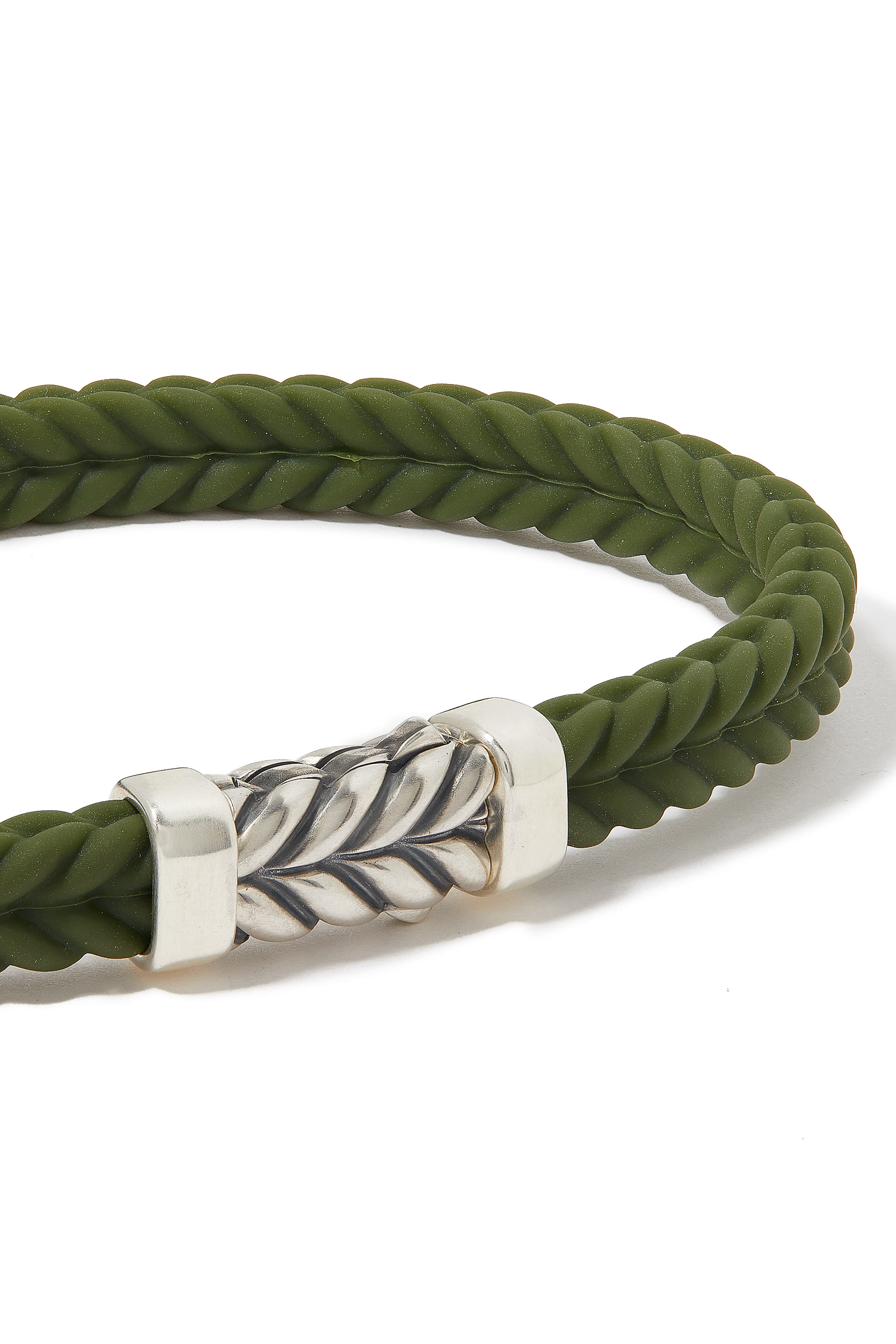Chevron Woven Rubber Bracelet , Sterling Silver & Pavé-set Black Diamonds