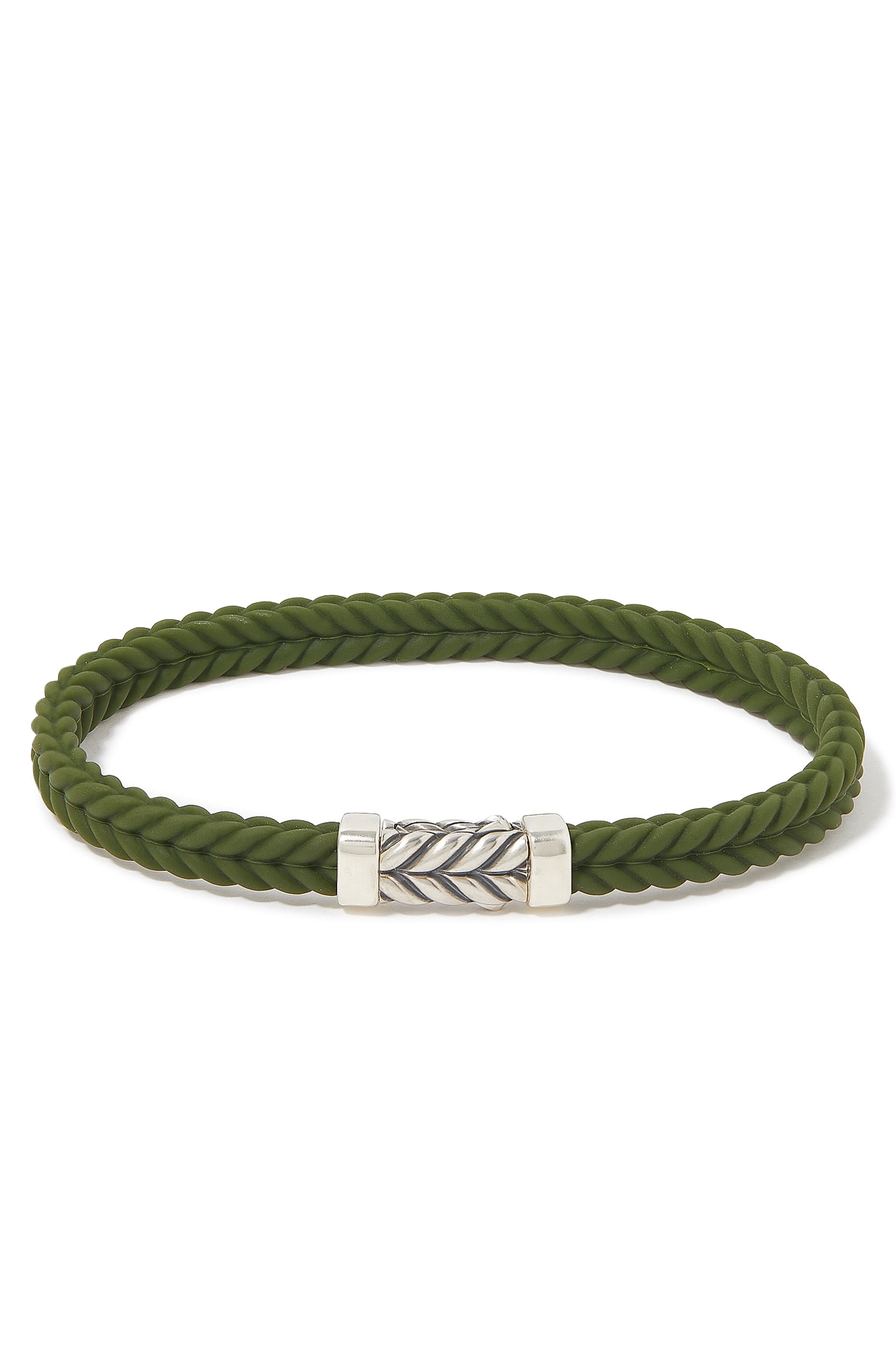 Chevron Woven Rubber Bracelet , Sterling Silver & Pavé-set Black Diamonds