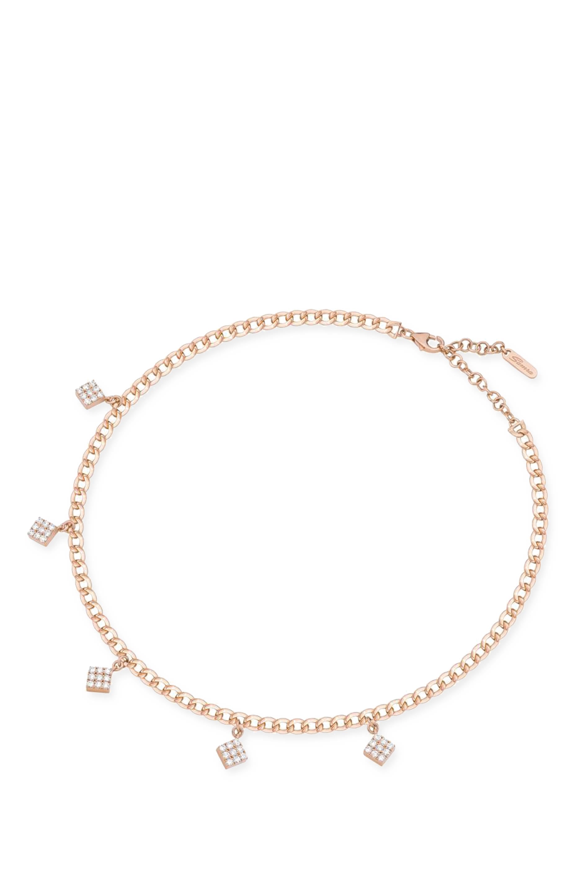 Quwa Dangling Five Square Necklace, 18k Pink Gold & Diamonds