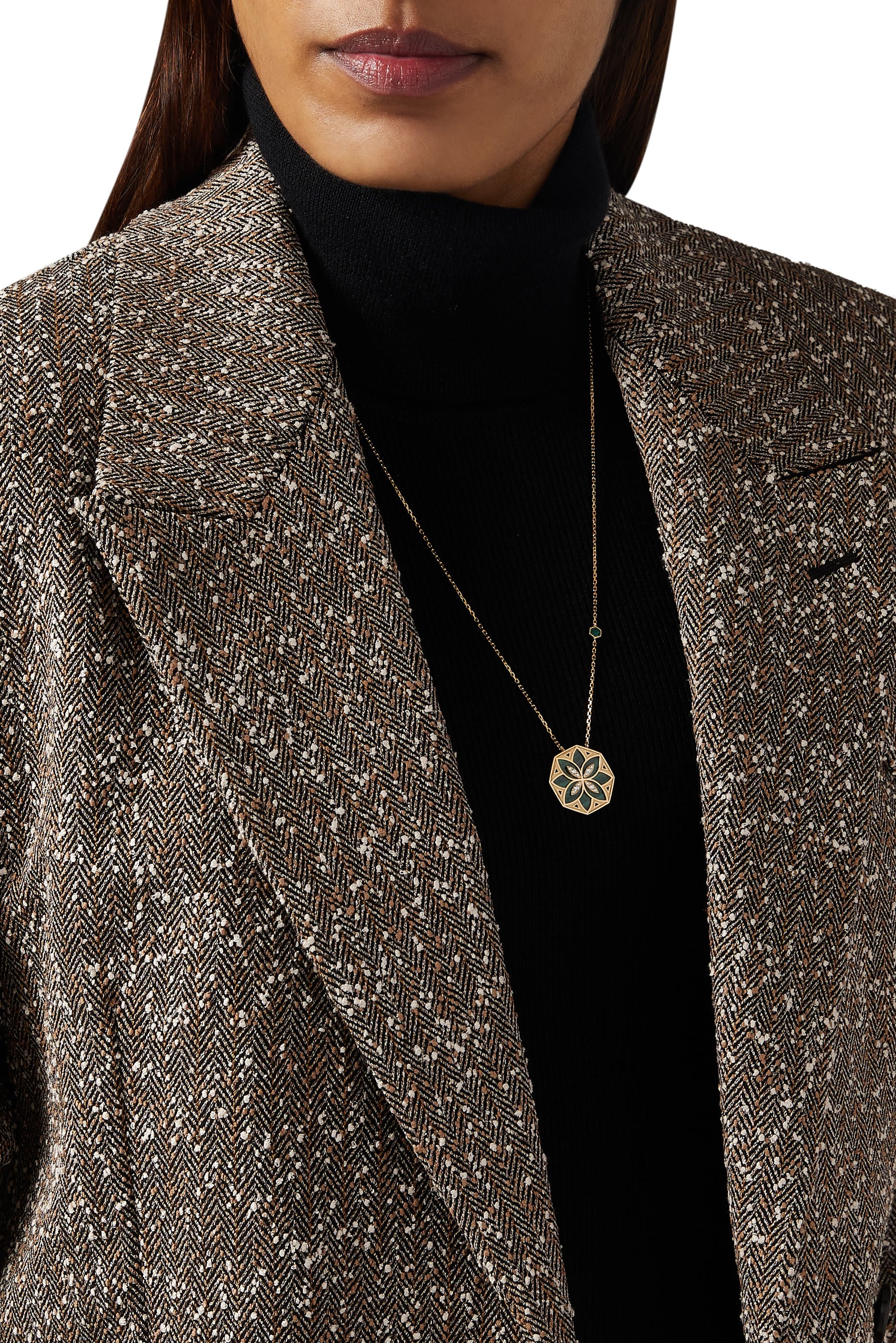 Ward Turath Large Necklace, 18k Yellow Gold & Malachite, Diamonds