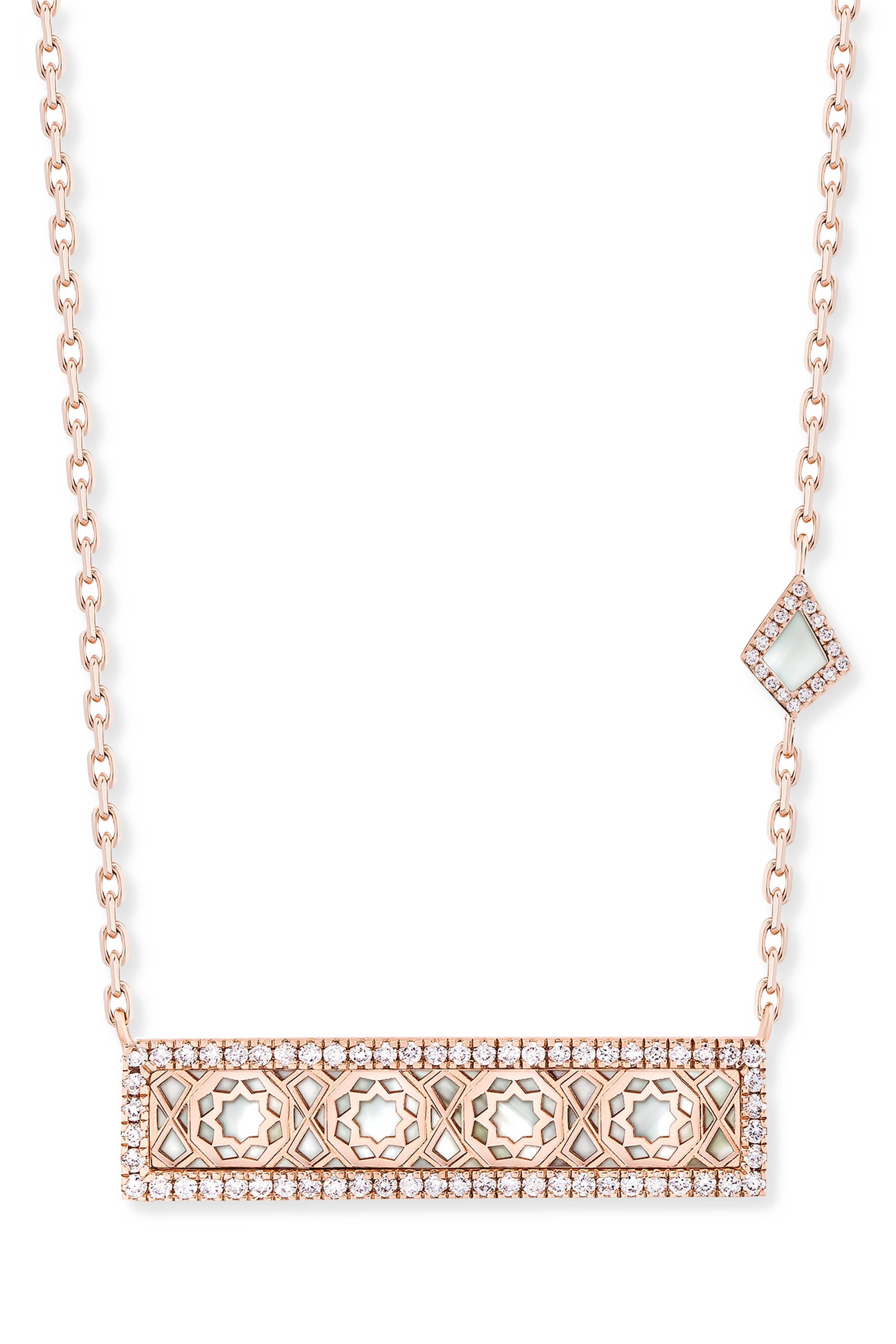Oud Turath Necklace, 18k Pink Gold & Mother-of-Pearl, Diamonds