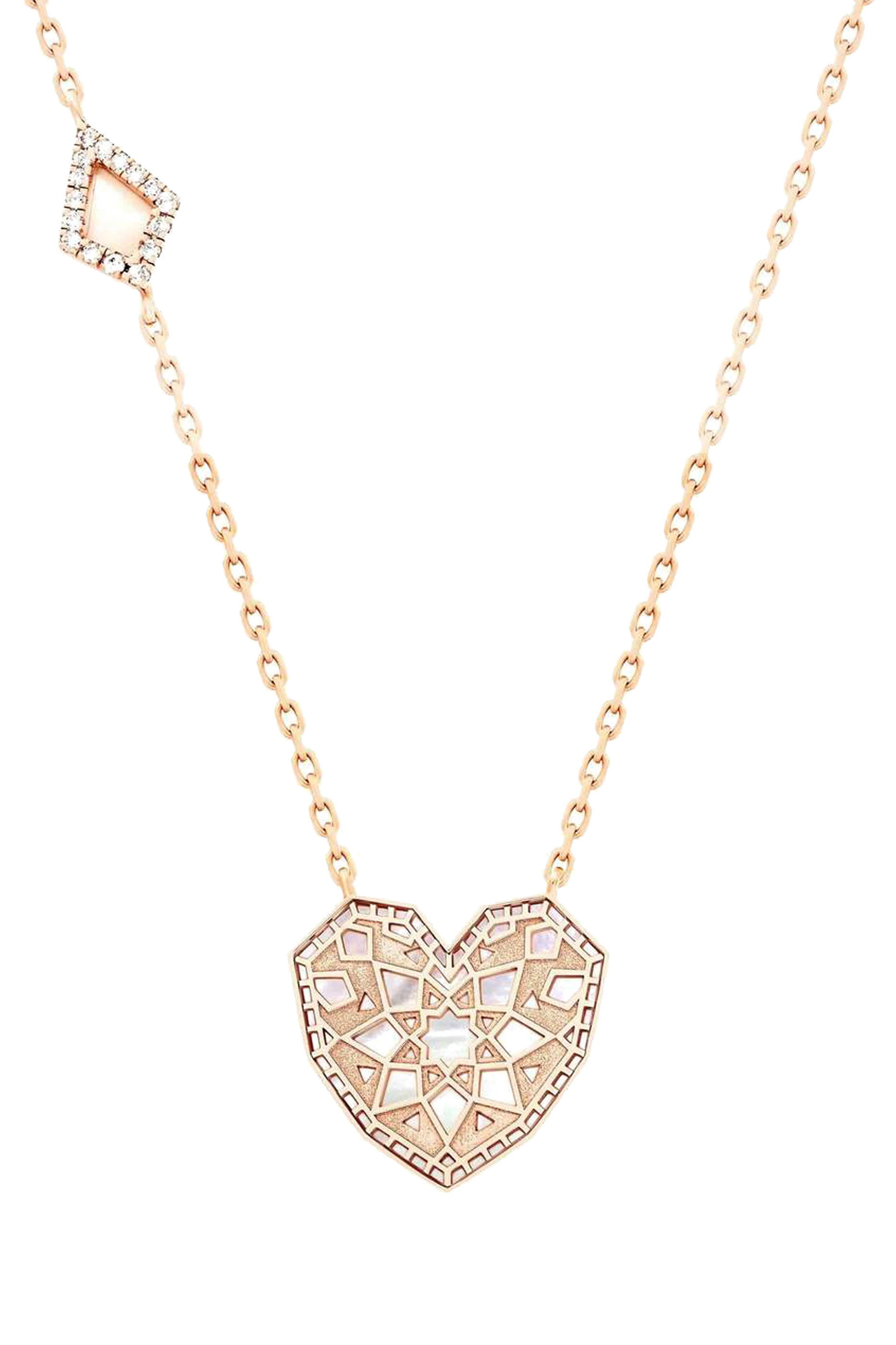 Qalb Turath Large Necklace, 18k Pink Gold & Mother-of-Pearl, Diamonds