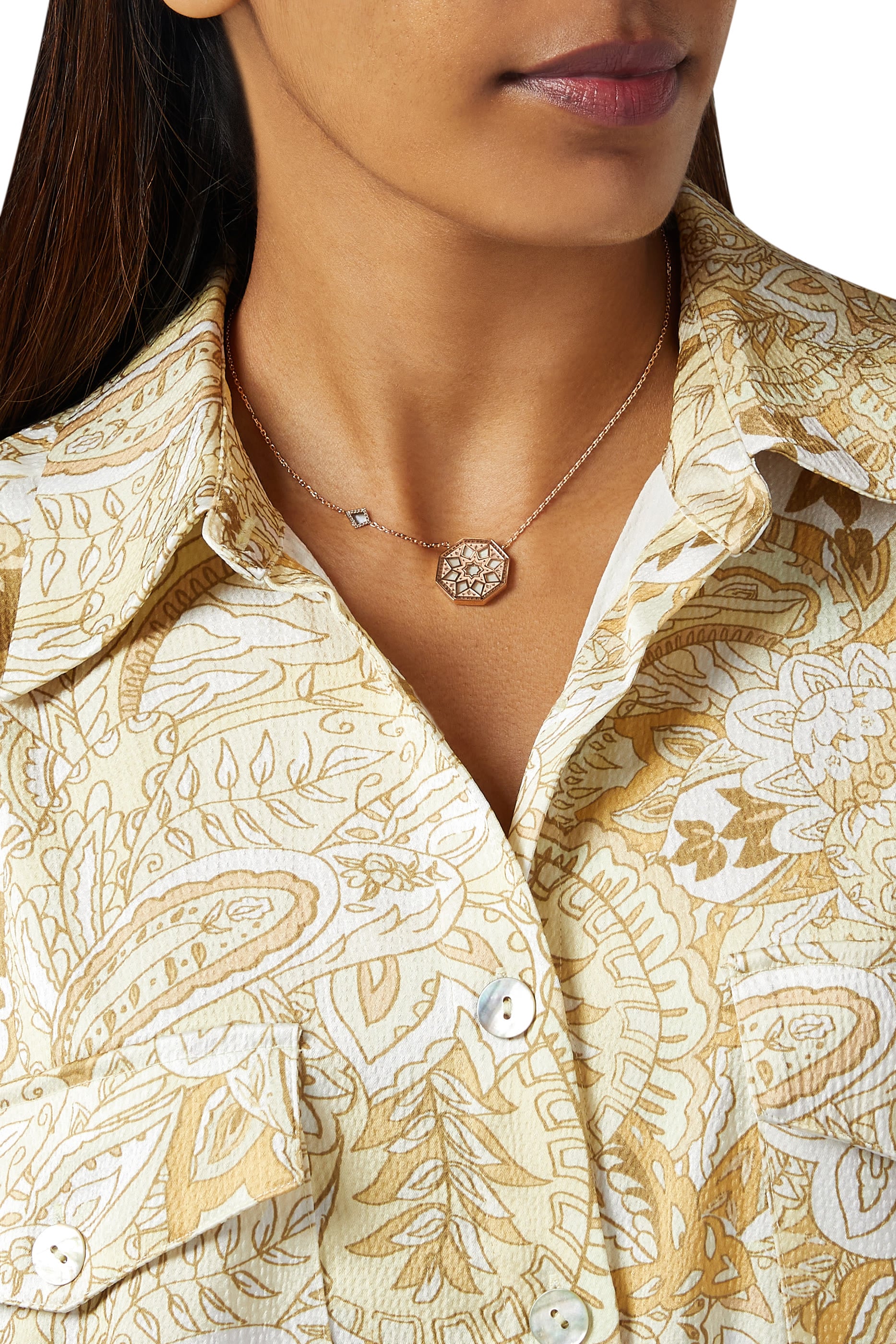 Classic Turath Medium Necklace, 18K Rose Gold, Mother of Pearl & Diamonds