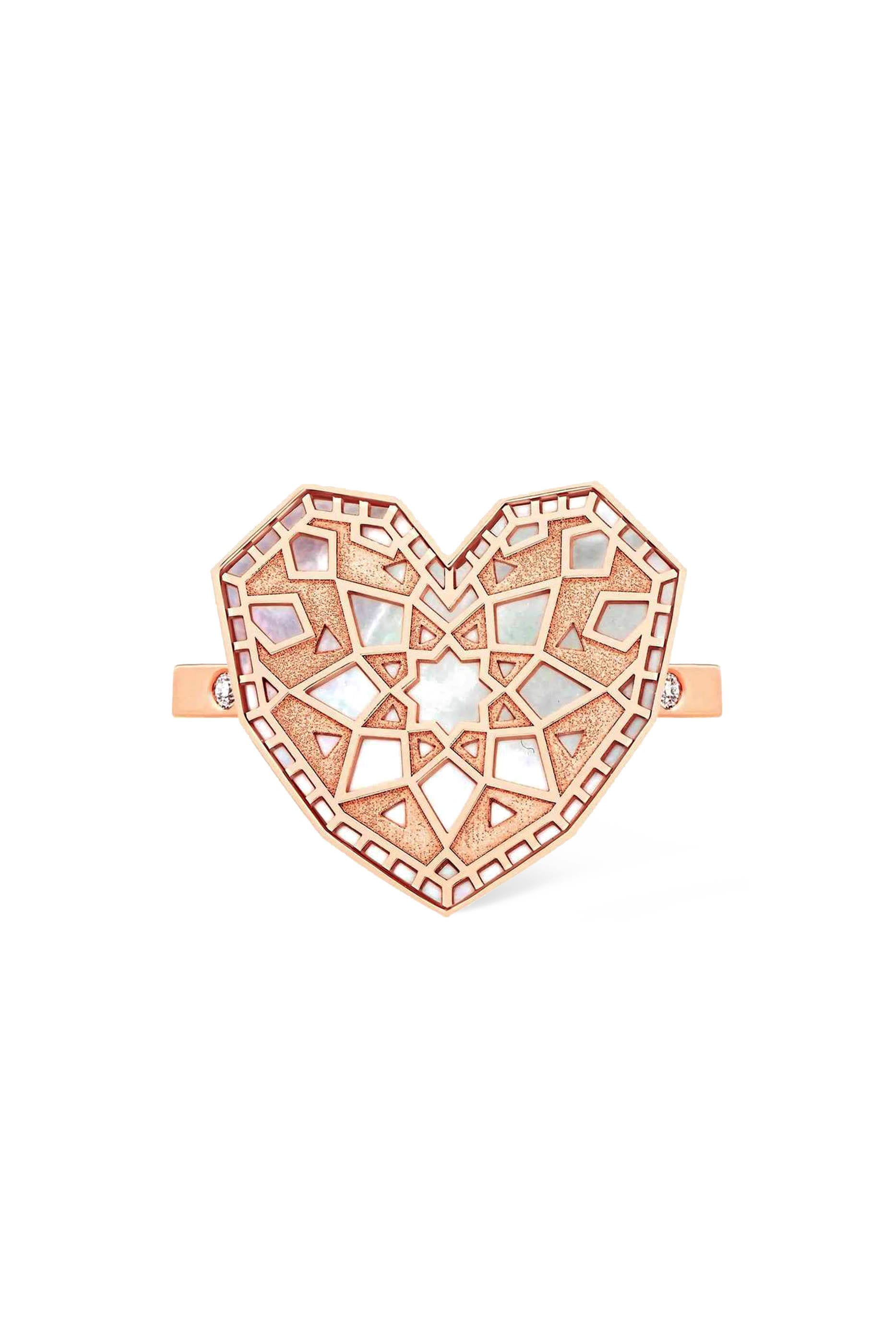 Oud Turath Small Heart Ring, 18k Pink Gold & Mother-of-Pearl, Diamonds