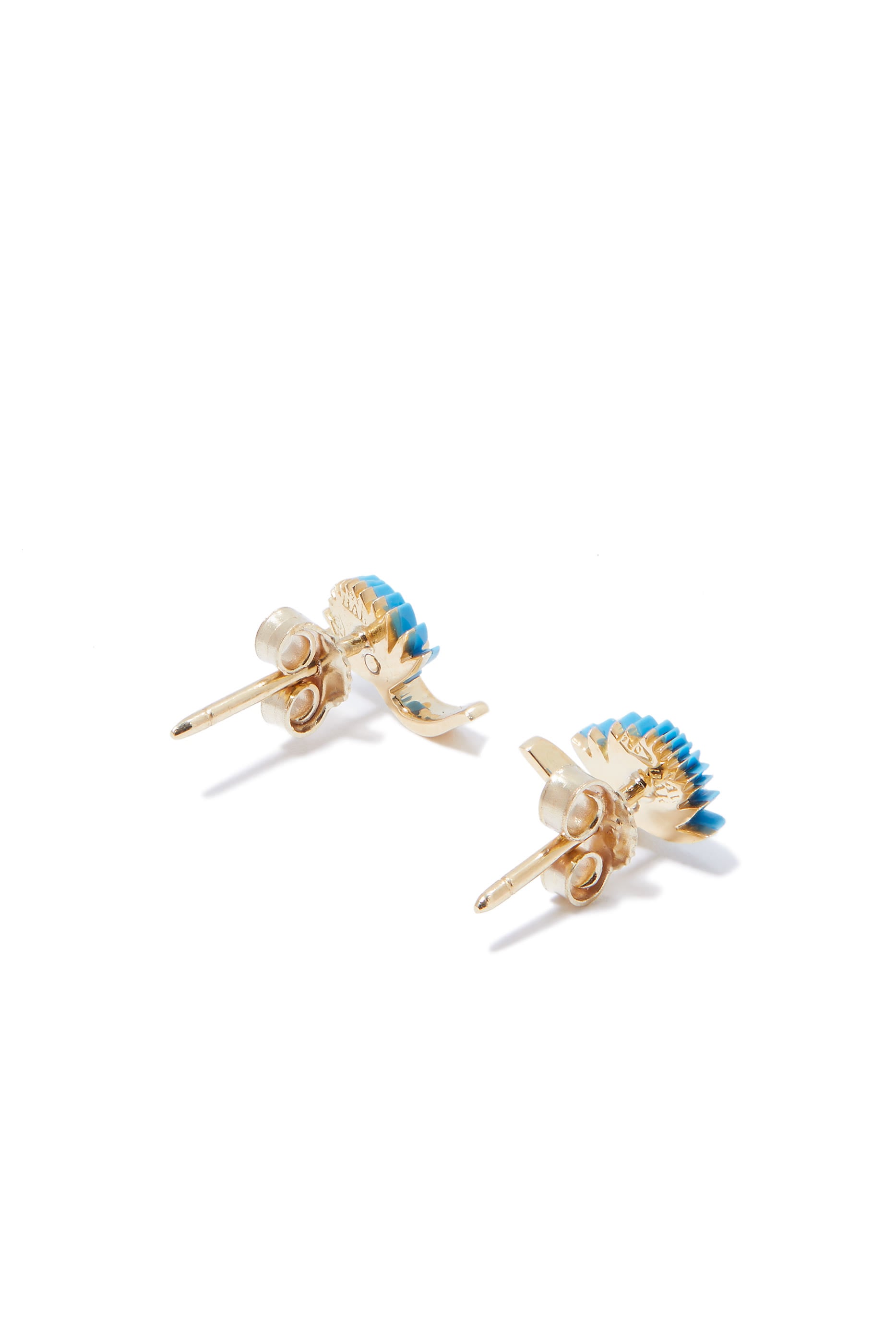 Flower Stud Earrings, 18k Yellow Gold & Turquoise Stone, Diamonds