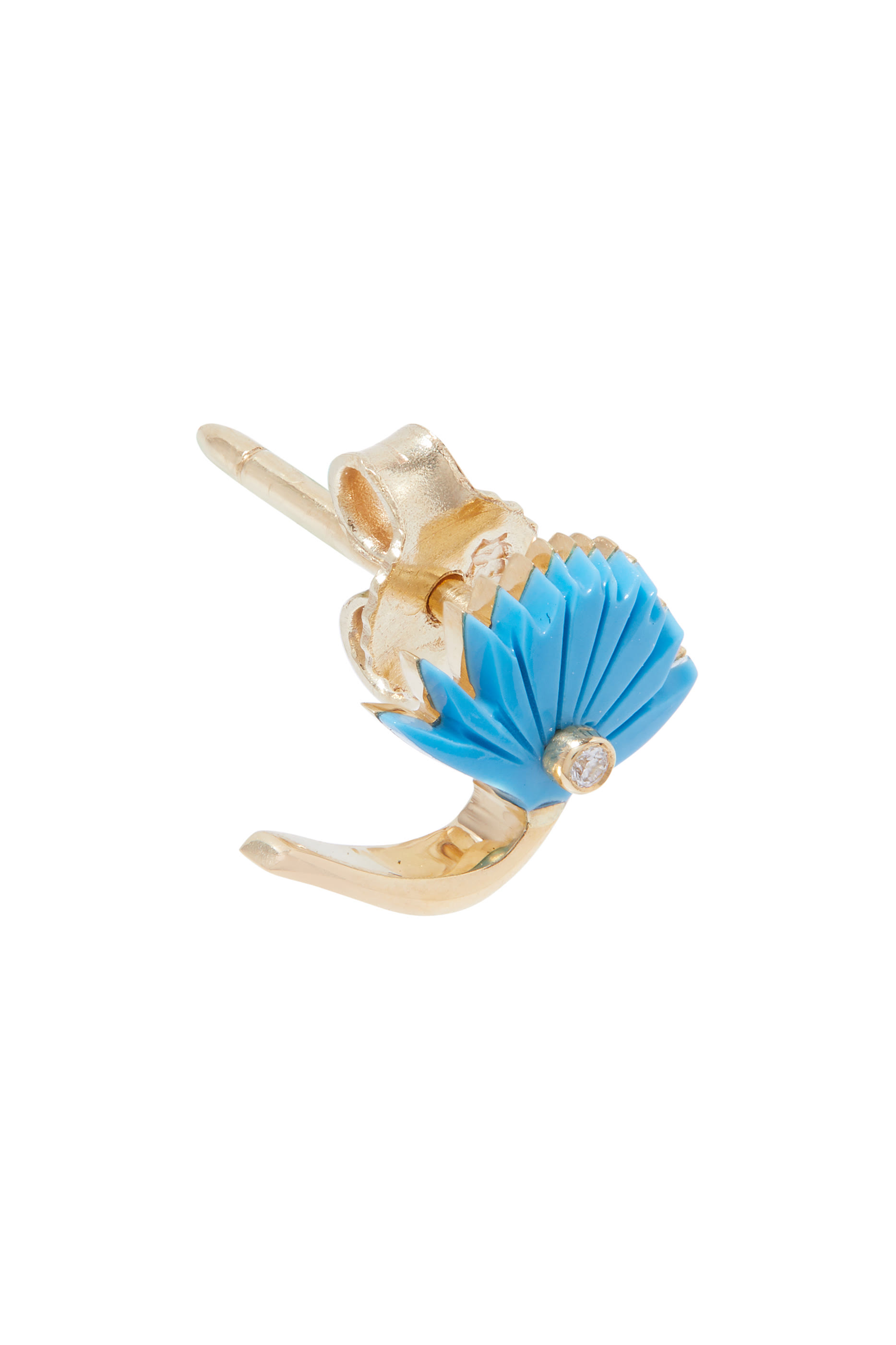 Flower Stud Earrings, 18k Yellow Gold & Turquoise Stone, Diamonds